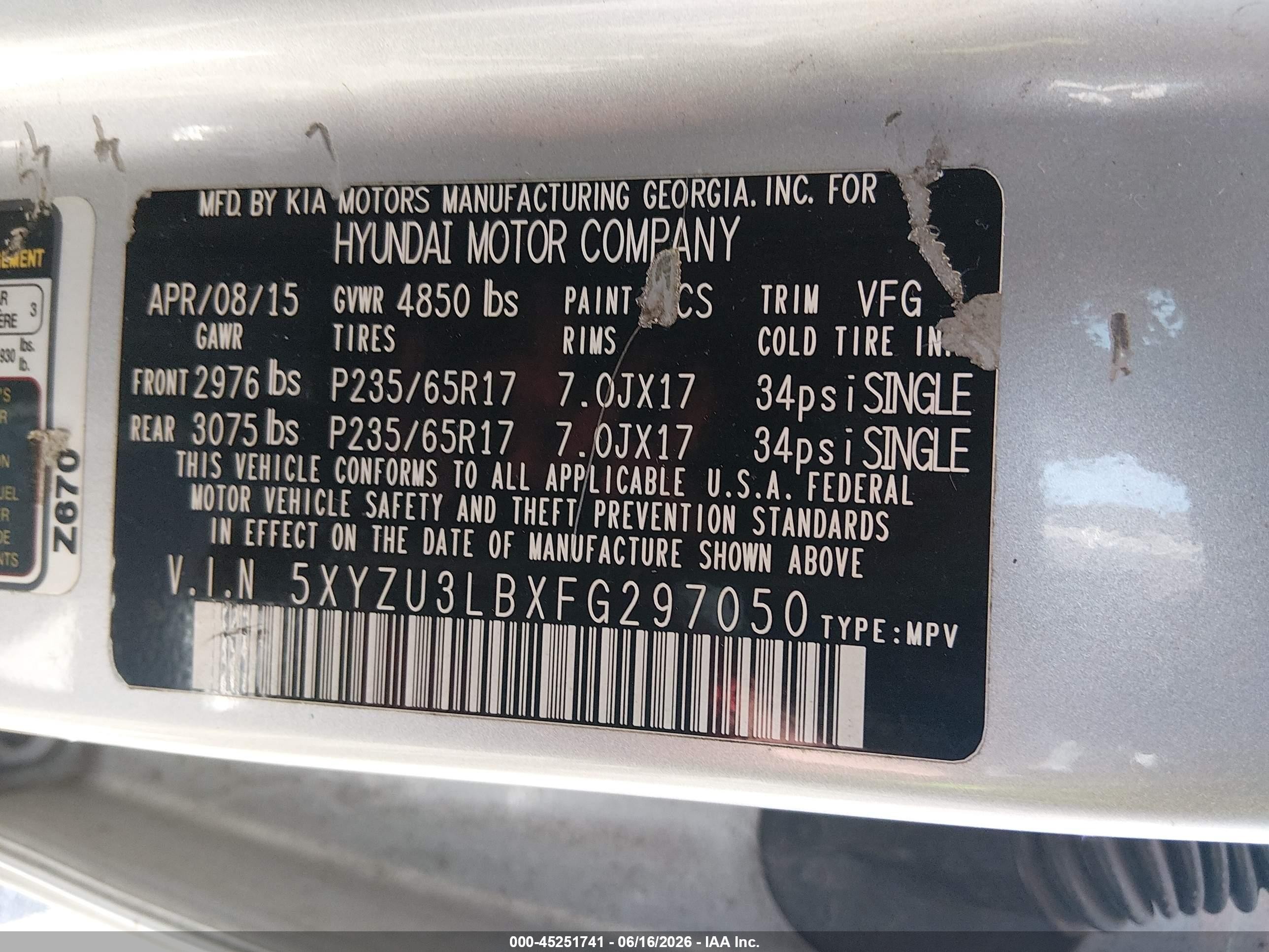 2015 Hyundai Santa Fe Sport 2.4l Gray vin: 5XYZU3LBXFG297050