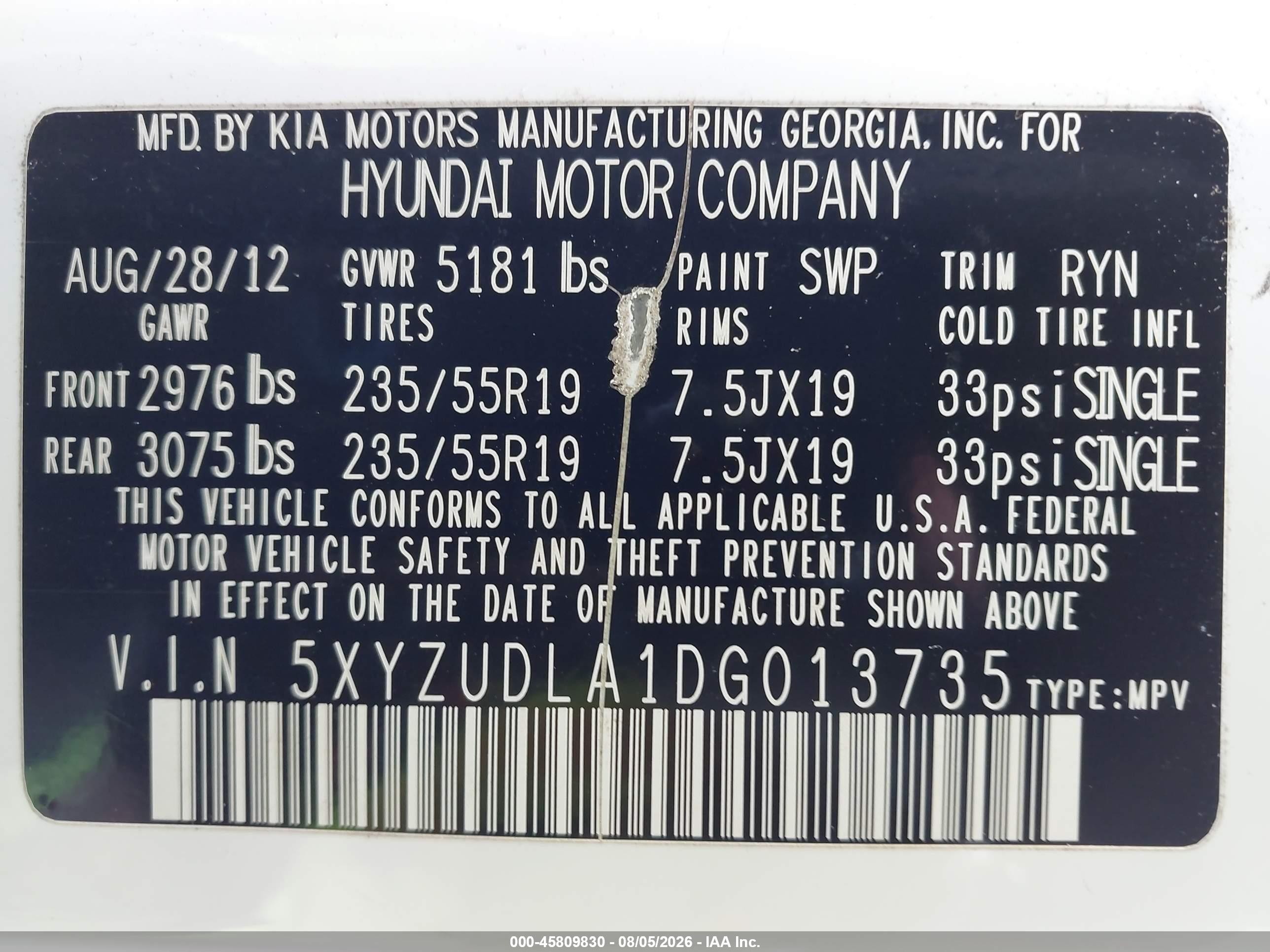 2013 Hyundai Santa Fe Sport 2.0t White vin: 5XYZUDLA1DG013735