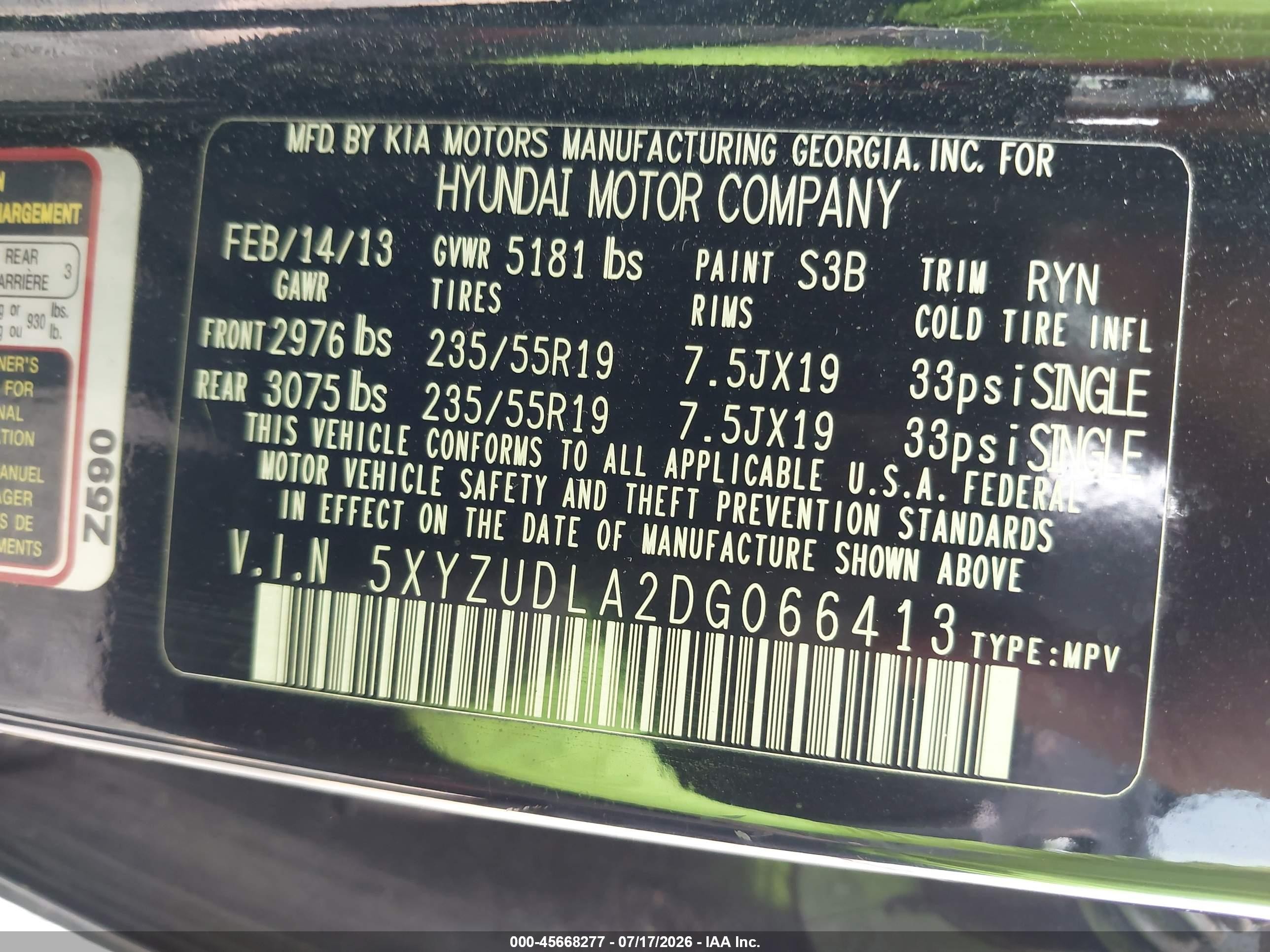 2013 Hyundai Santa Fe Sport 2.0t Black vin: 5XYZUDLA2DG066413