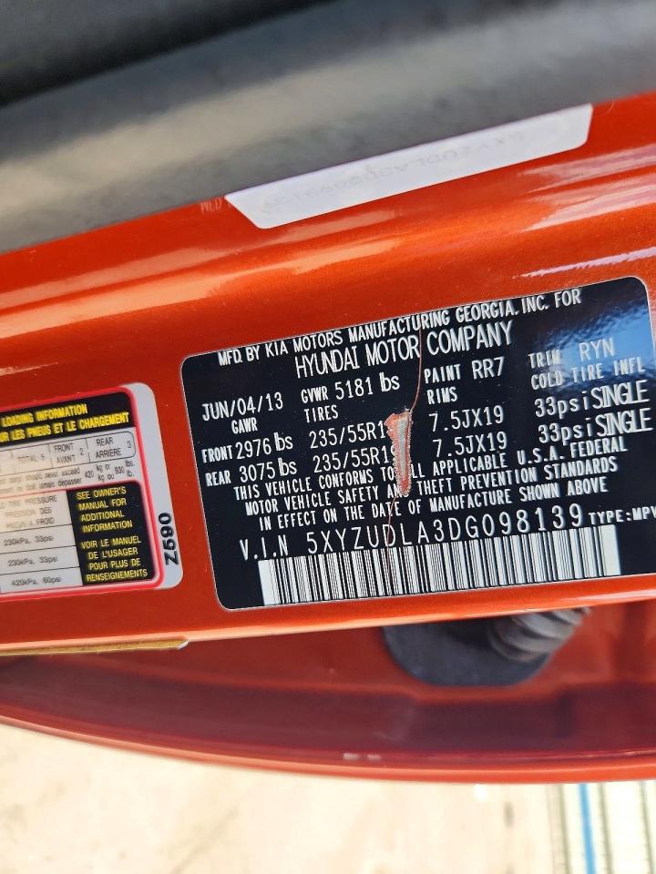 2013 Hyundai Santa Fe Sport 2.0t Orange vin: 5XYZUDLA3DG098139