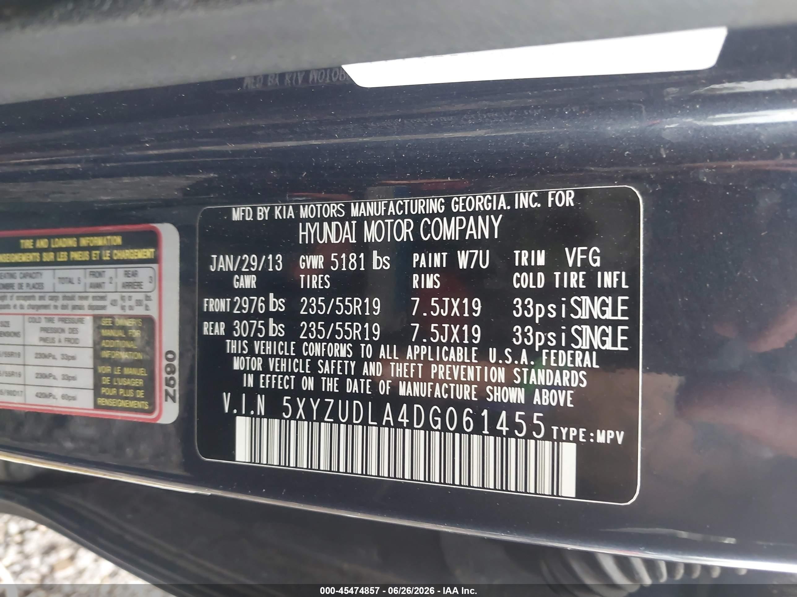 2013 Hyundai Santa Fe Sport 2.0t Navy vin: 5XYZUDLA4DG061455