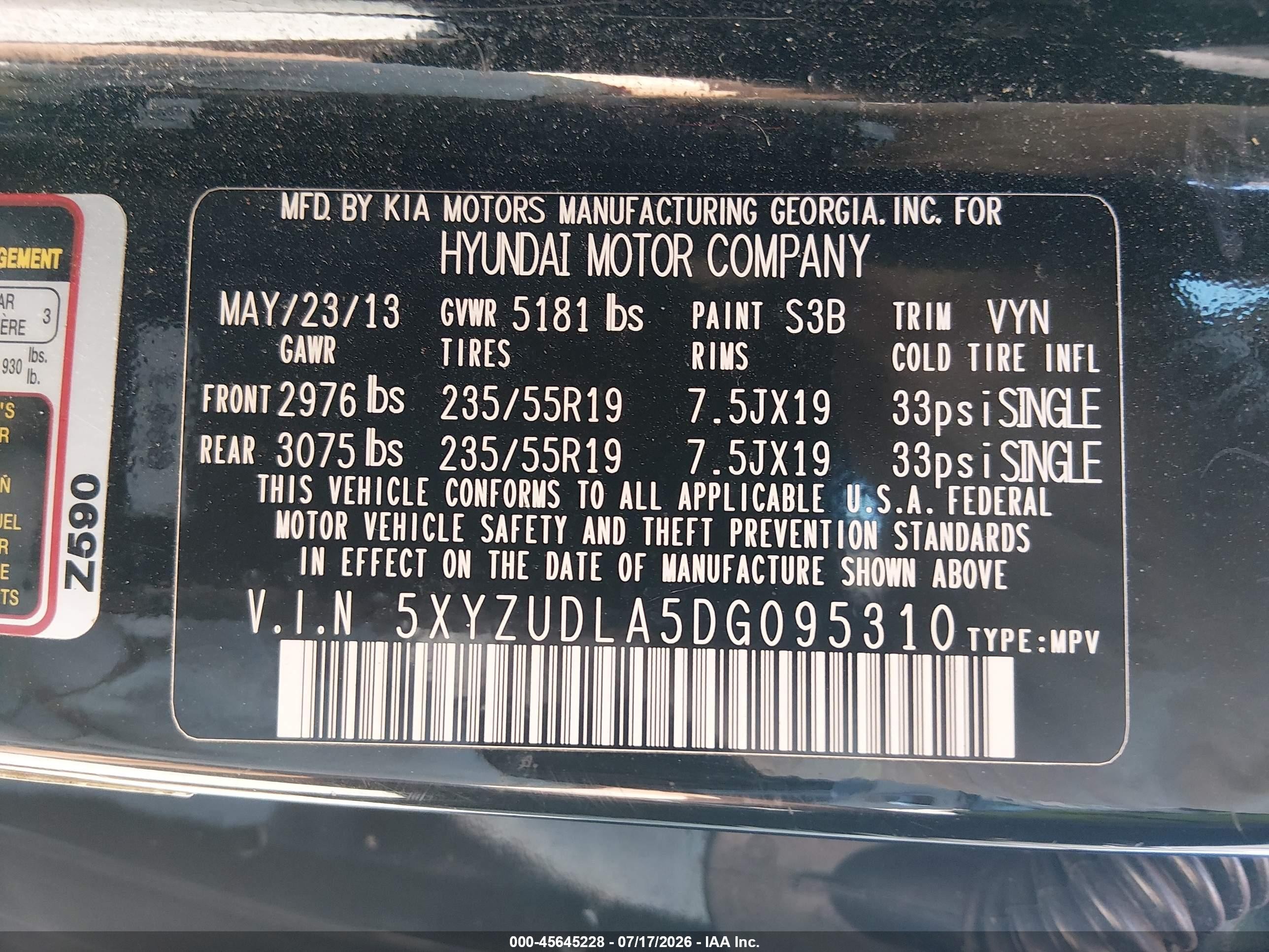2013 Hyundai Santa Fe Sport 2.0t Black vin: 5XYZUDLA5DG095310