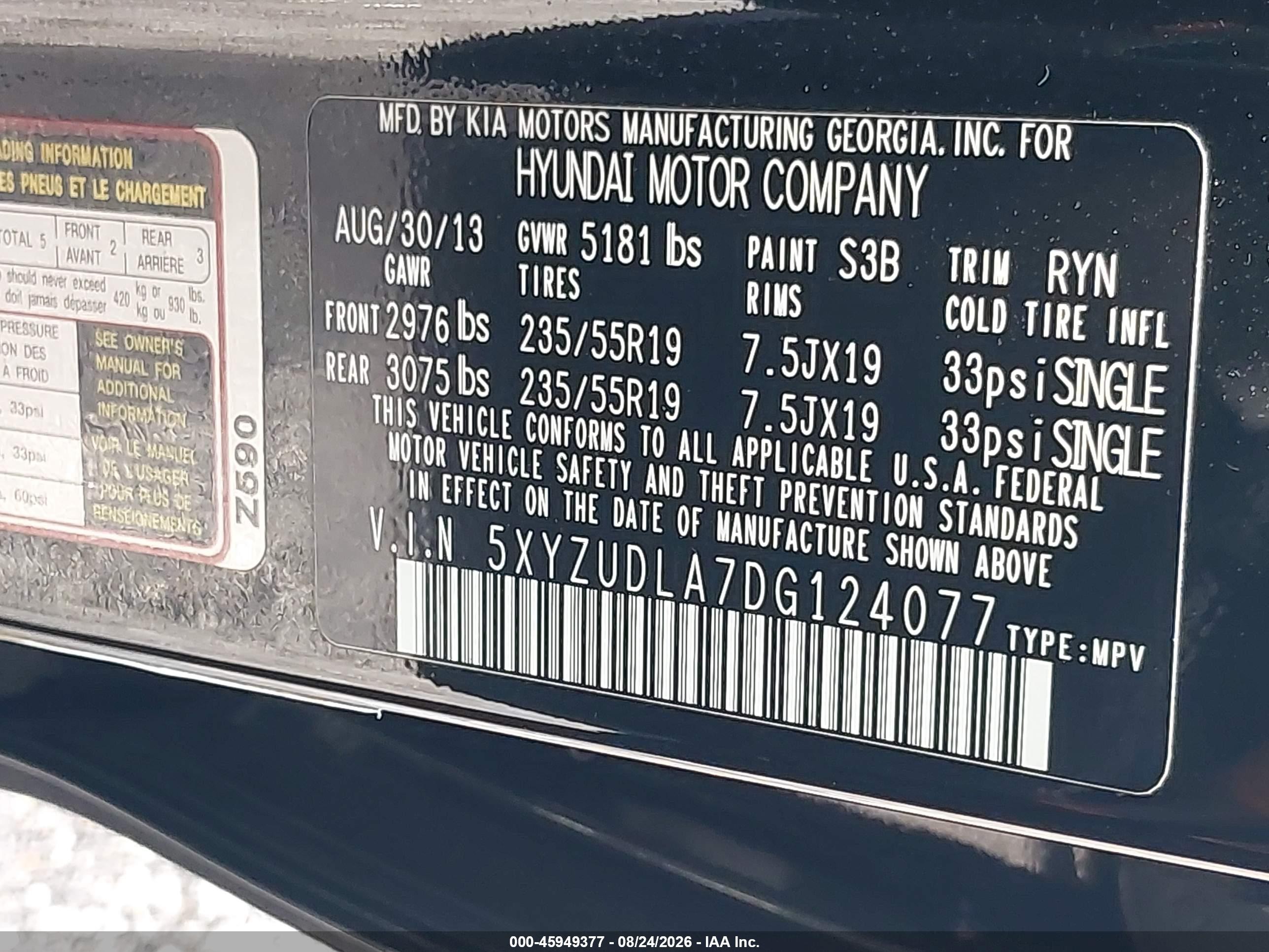 2013 Hyundai Santa Fe Sport 2.0t Черный vin: 5XYZUDLA7DG124077