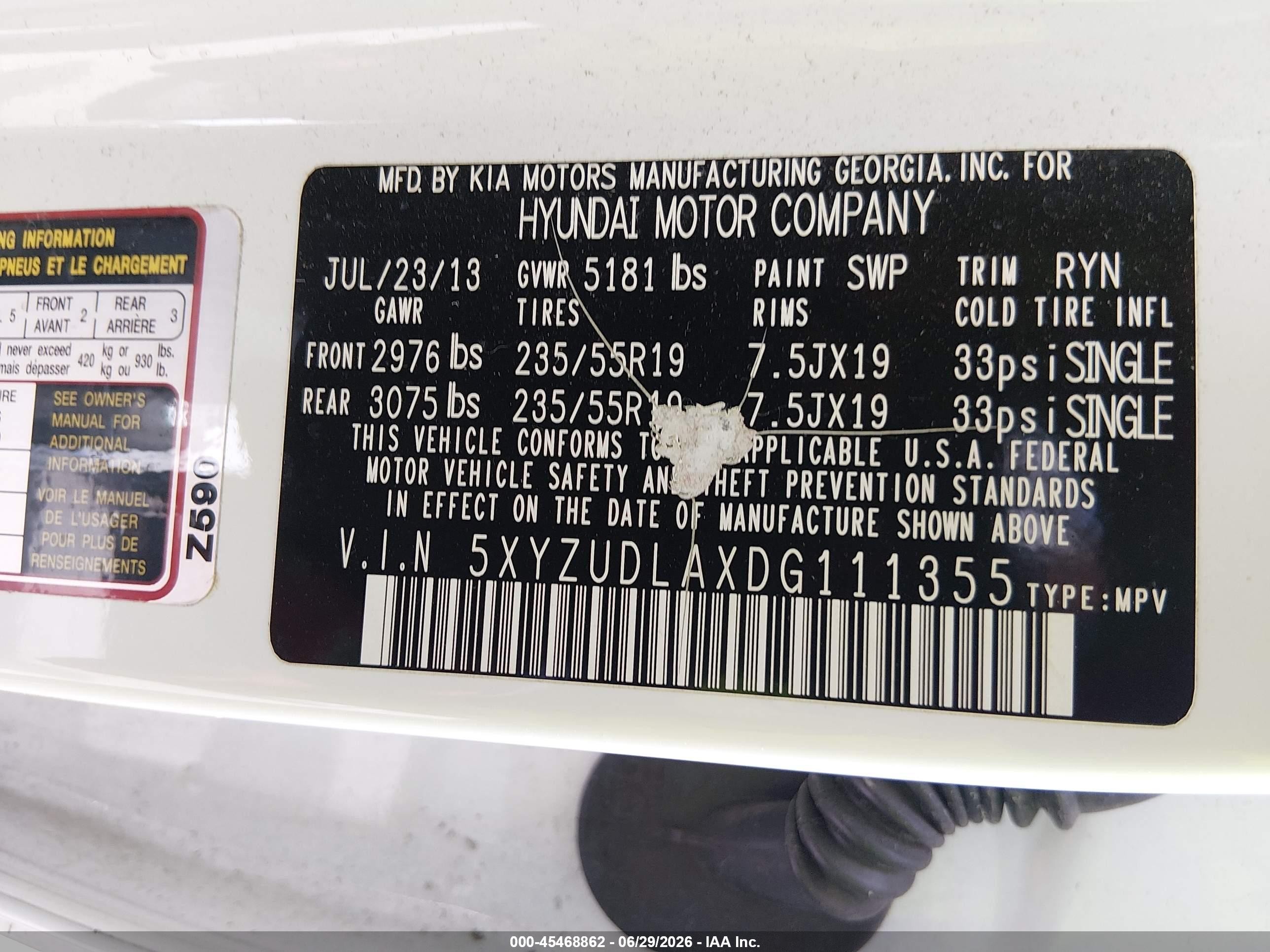 2013 Hyundai Santa Fe Sport 2.0t Белый vin: 5XYZUDLAXDG111355