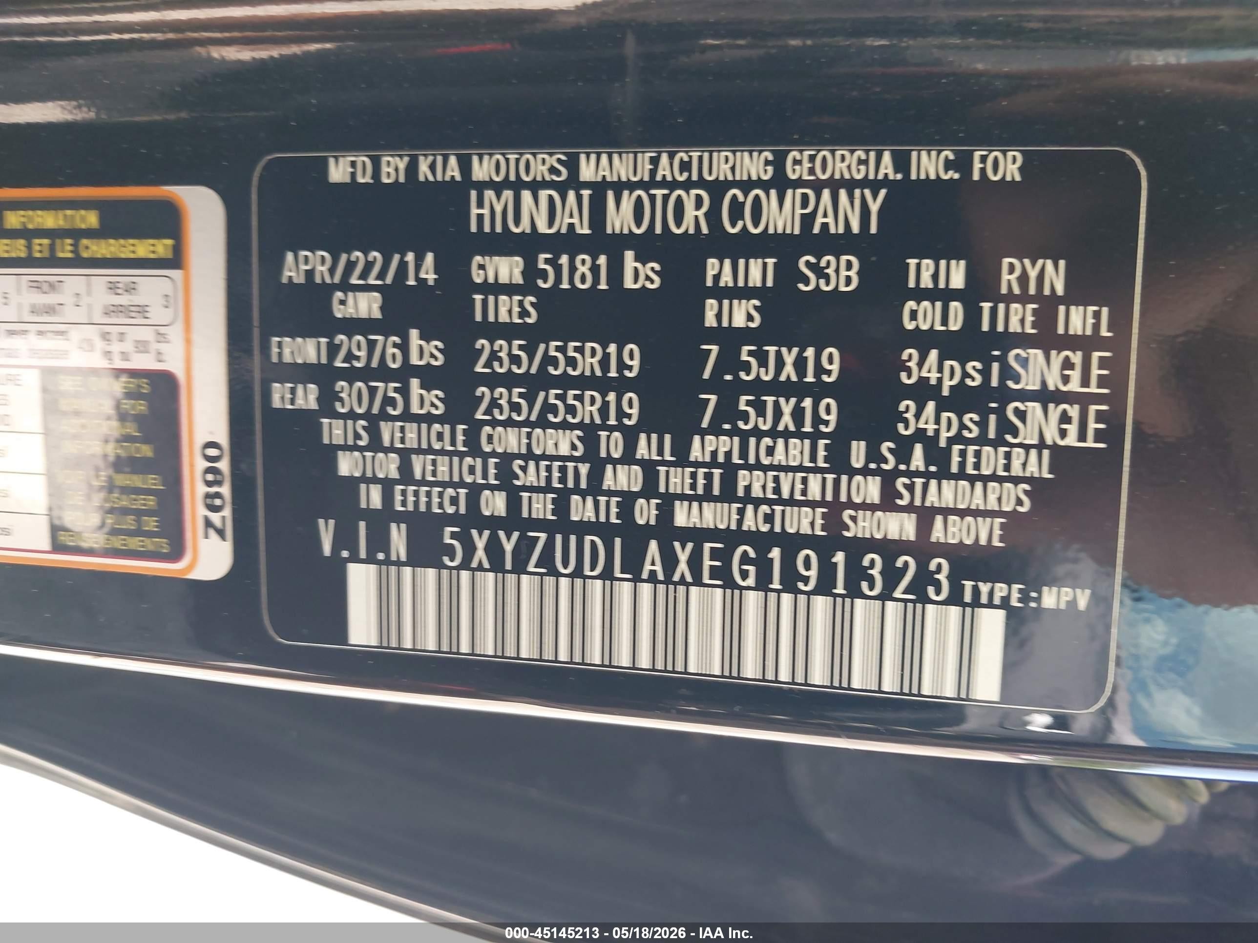 2014 Hyundai Santa Fe Sport 2.0l Turbo Black vin: 5XYZUDLAXEG191323