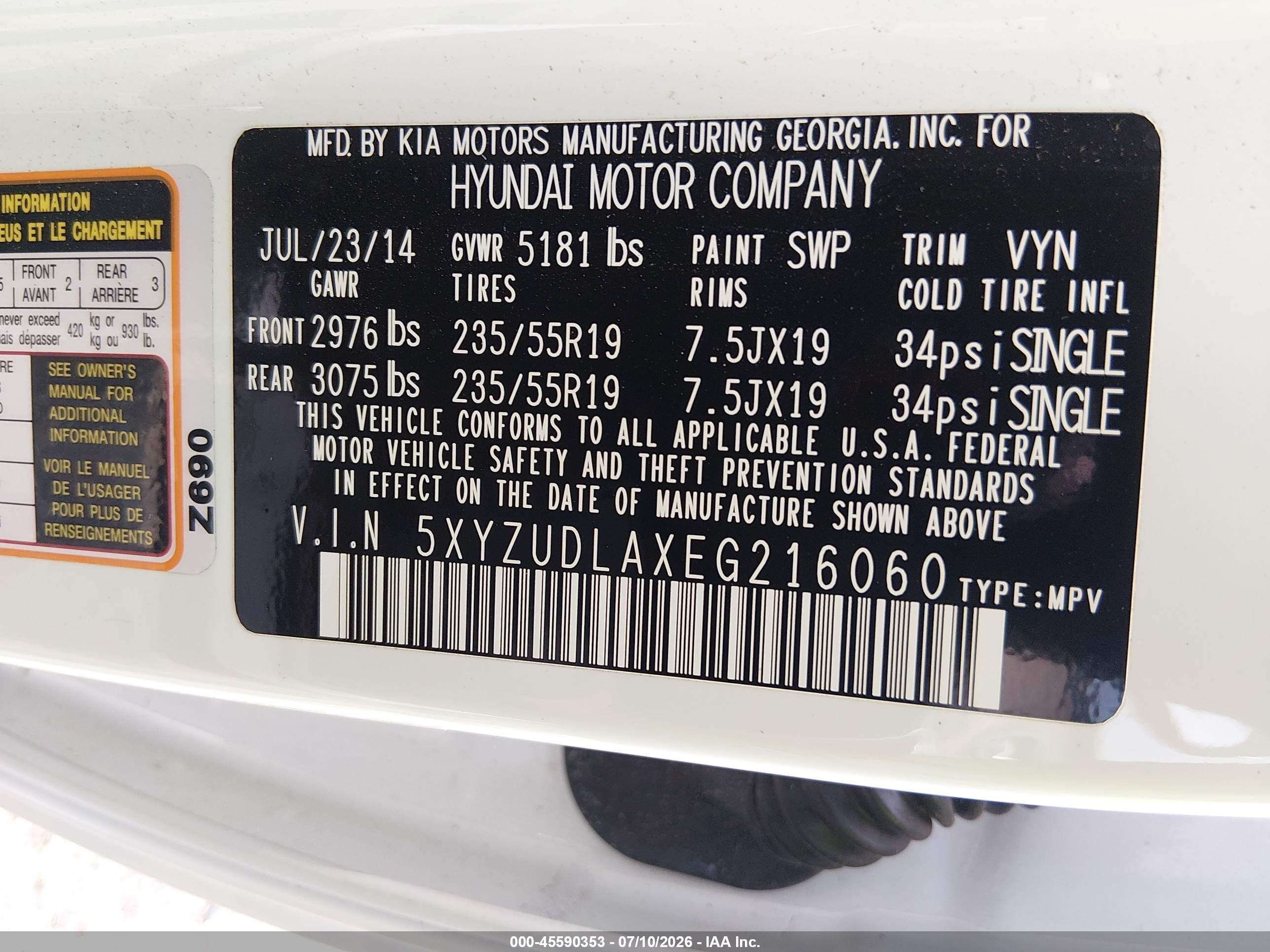 2014 Hyundai Santa Fe Sport 2.0l Turbo White vin: 5XYZUDLAXEG216060