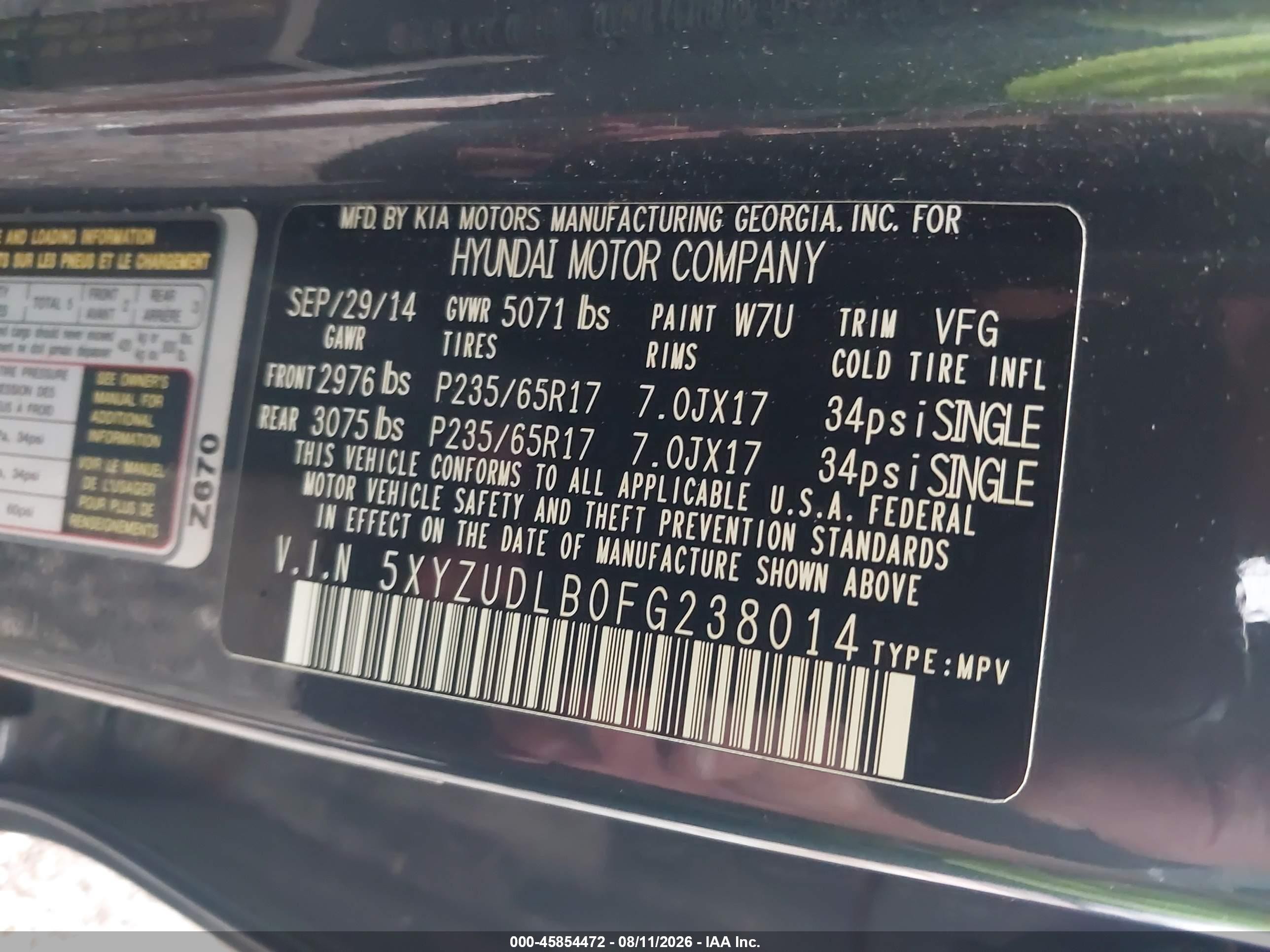 2015 Hyundai Santa Fe Sport 2.4l Синий vin: 5XYZUDLB0FG238014