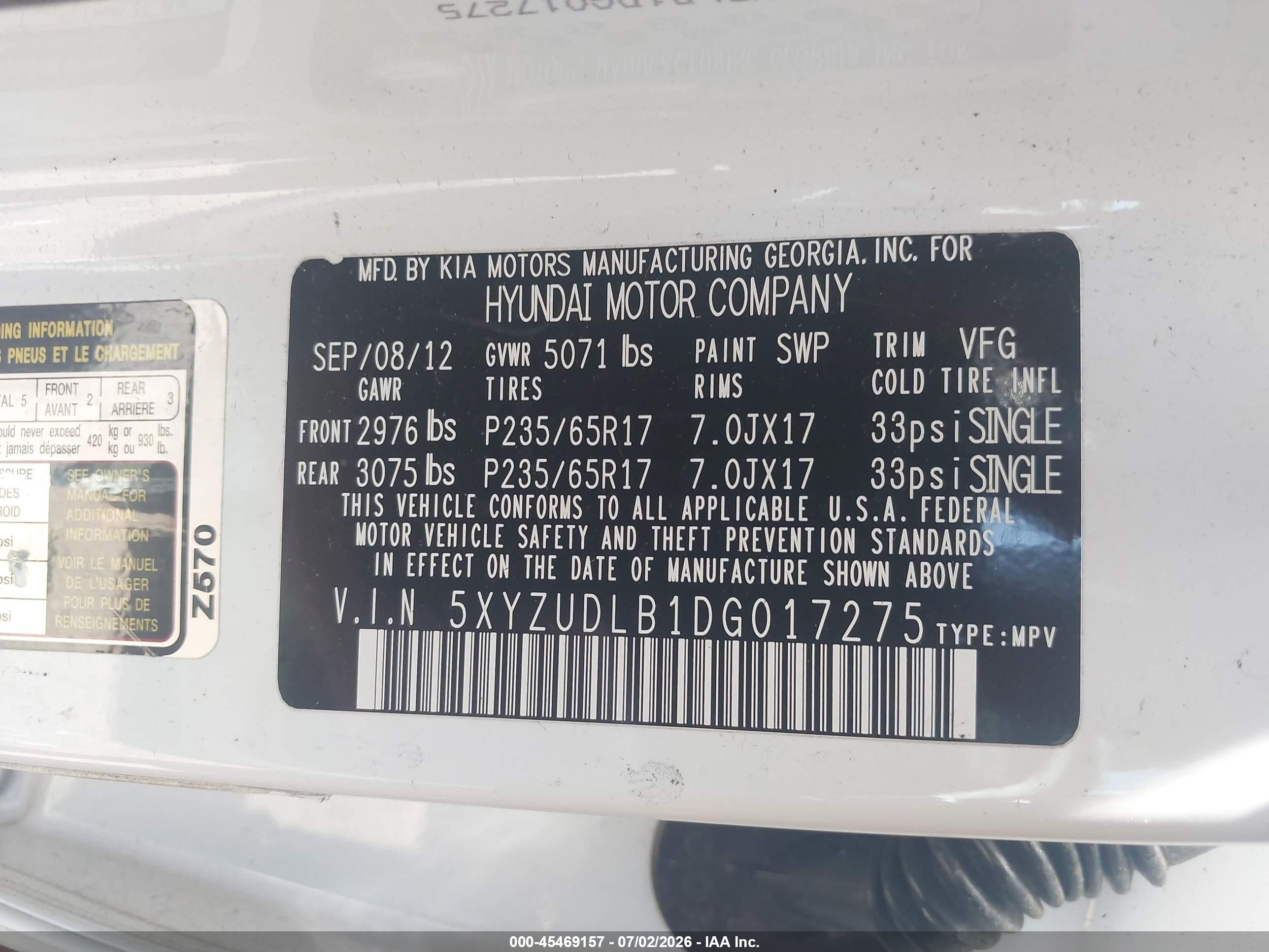 2013 Hyundai Santa Fe Sport White vin: 5XYZUDLB1DG017275