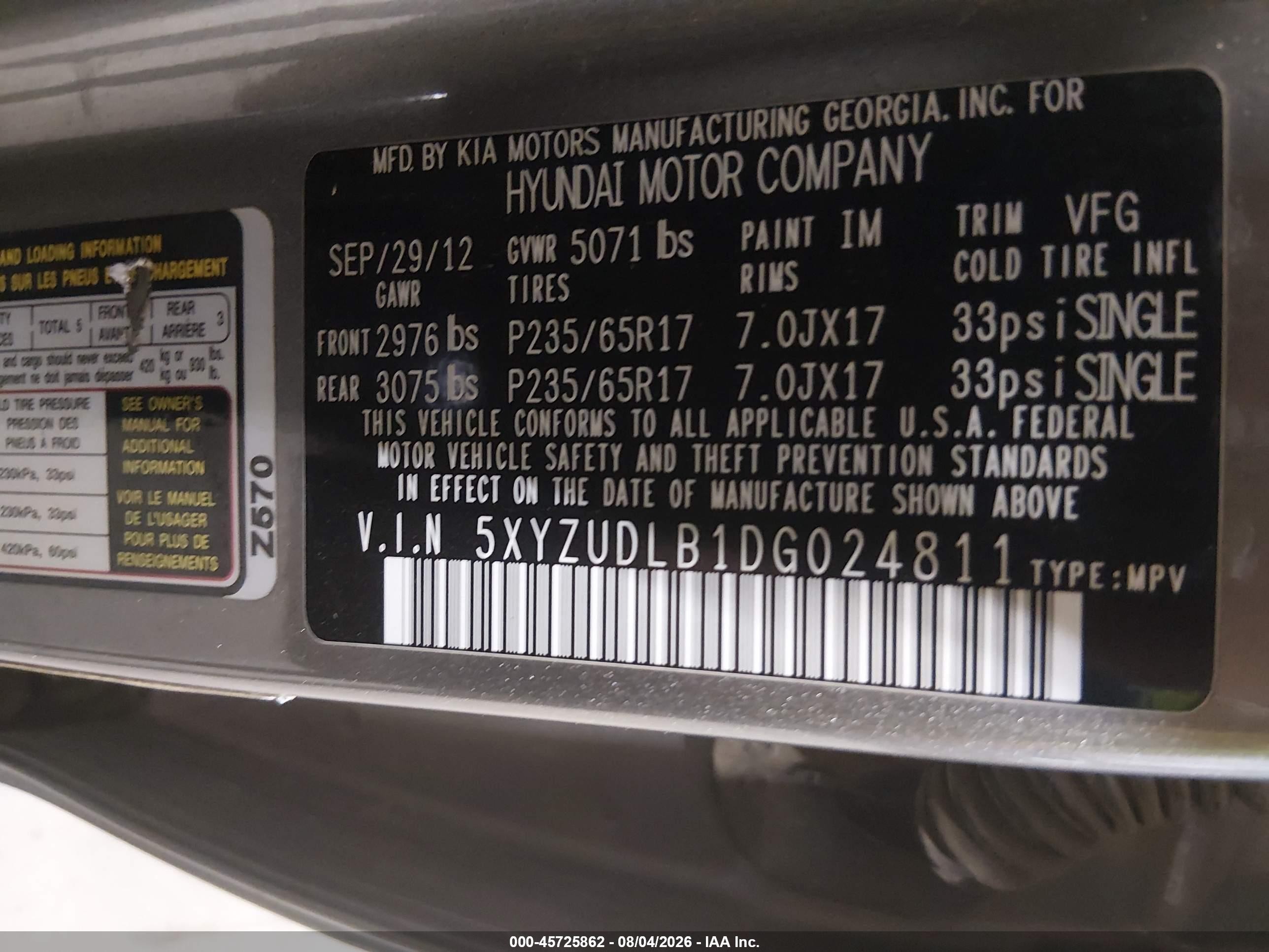 2013 Hyundai Santa Fe Sport Gray vin: 5XYZUDLB1DG024811