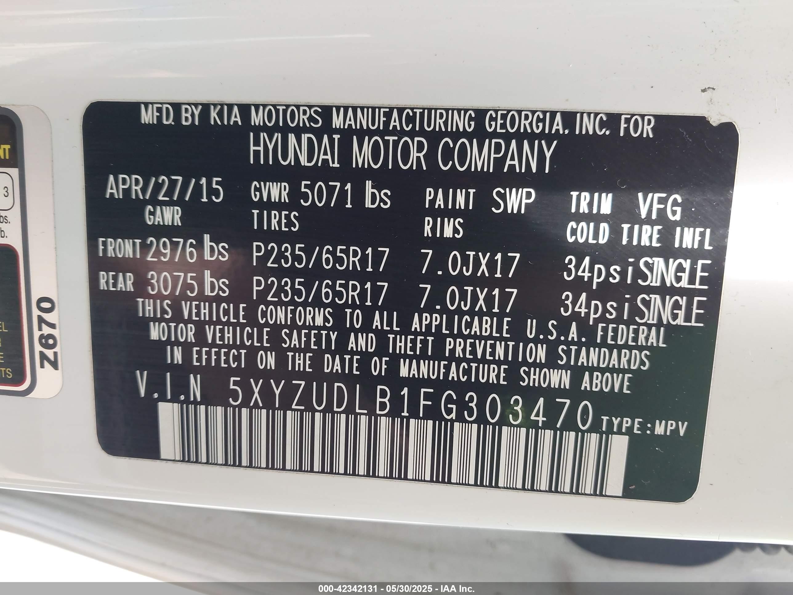 2015 Hyundai Santa Fe Sport 2.4l White vin: 5XYZUDLB1FG303470