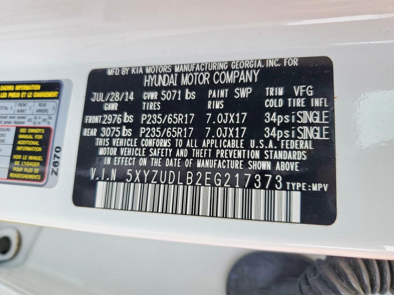 2014 Hyundai Santa Fe Sport 2.4l White vin: 5XYZUDLB2EG217373