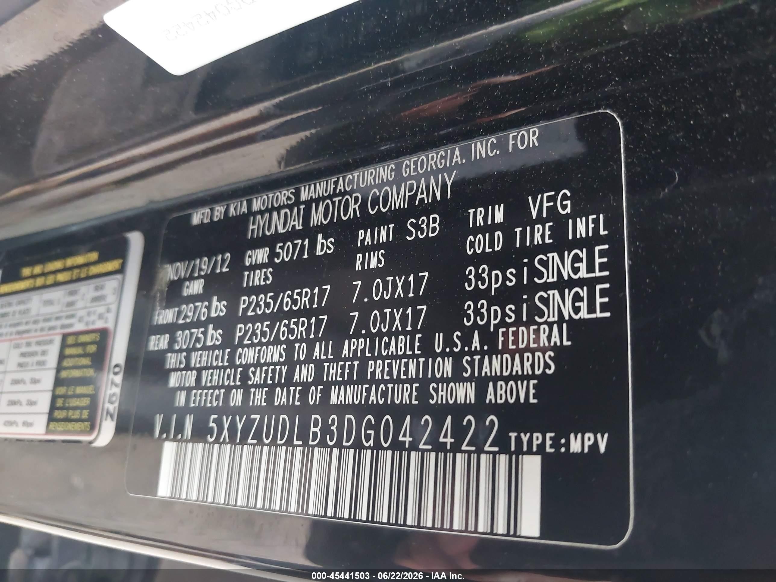 2013 Hyundai Santa Fe Sport Black vin: 5XYZUDLB3DG042422
