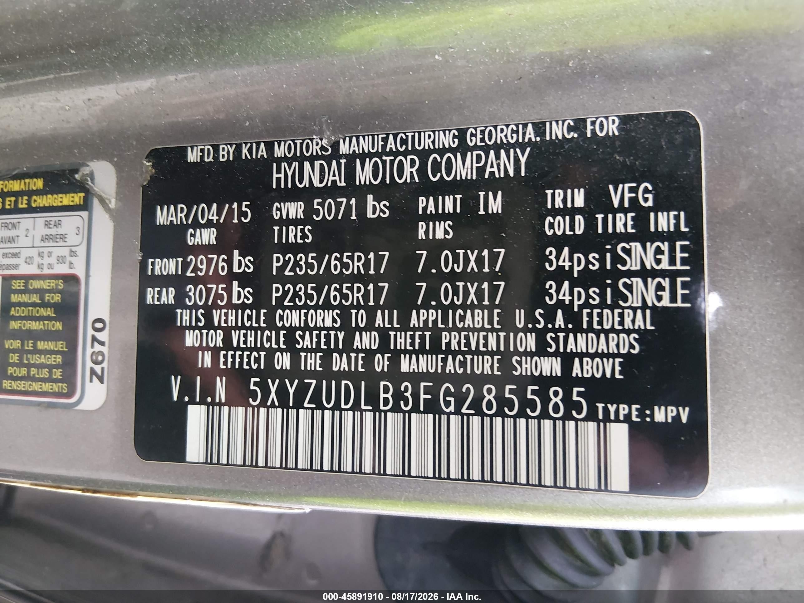 2015 Hyundai Santa Fe Sport 2.4l Gray vin: 5XYZUDLB3FG285585