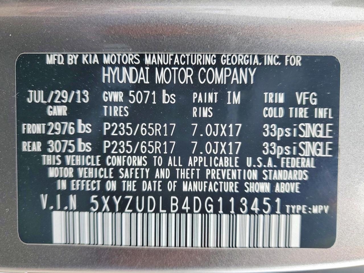 2013 Hyundai Santa Fe Sport 2.4l Gray vin: 5XYZUDLB4DG113451