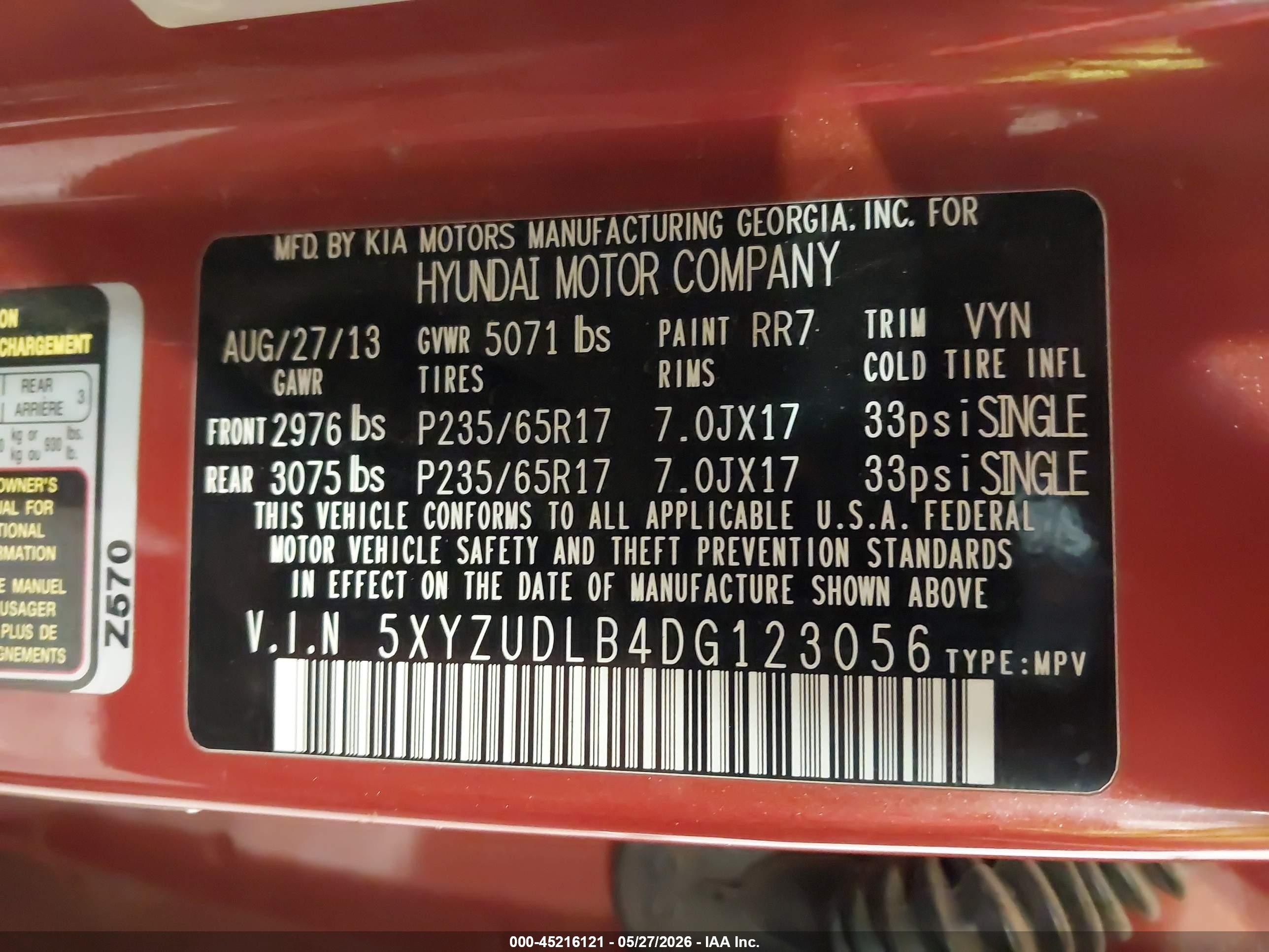 2013 Hyundai Santa Fe Sport Orange vin: 5XYZUDLB4DG123056