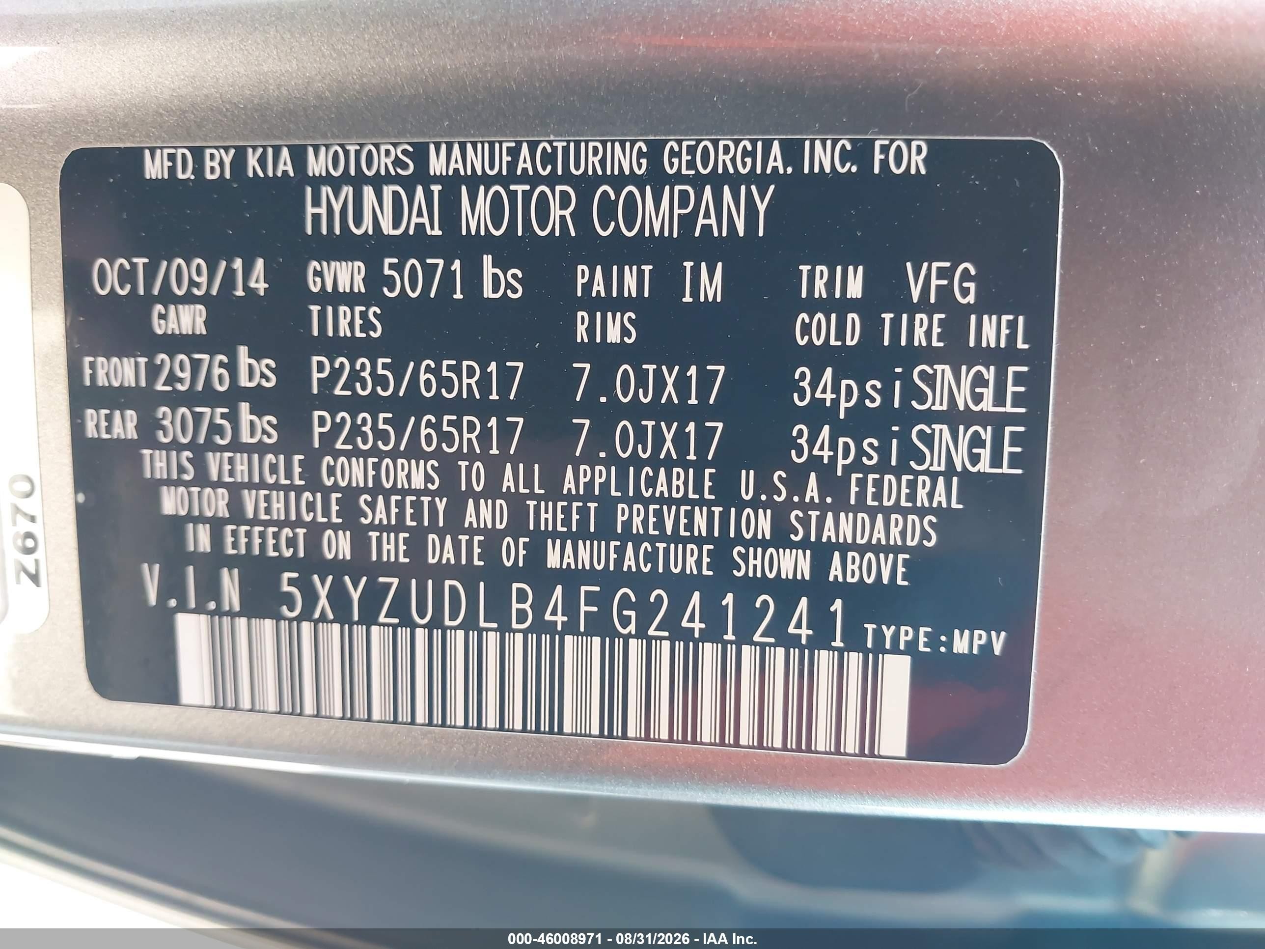 2015 Hyundai Santa Fe Sport 2.4l Серый vin: 5XYZUDLB4FG241241