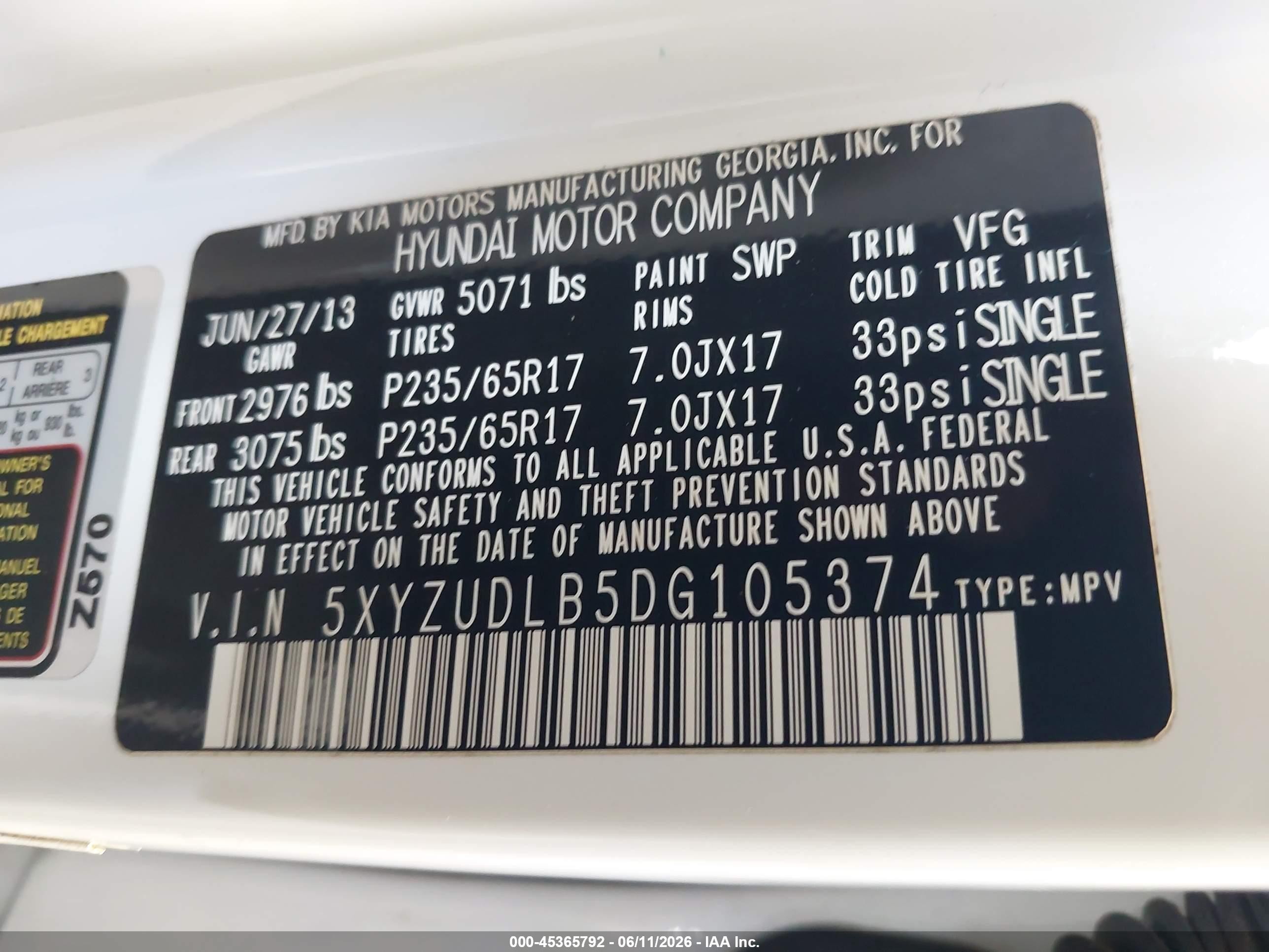 2013 Hyundai Santa Fe Sport White vin: 5XYZUDLB5DG105374