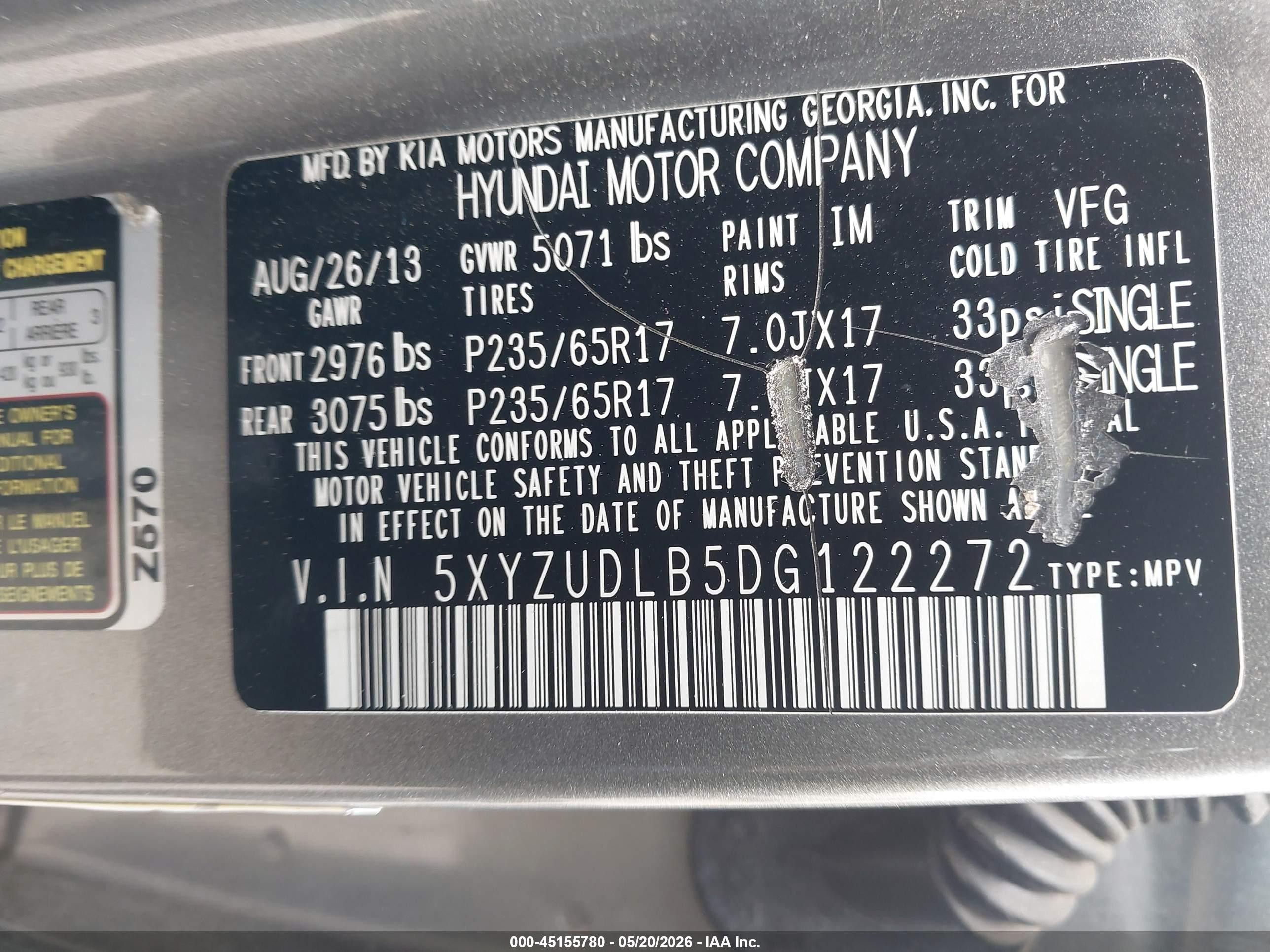 2013 Hyundai Santa Fe Sport Gray vin: 5XYZUDLB5DG122272