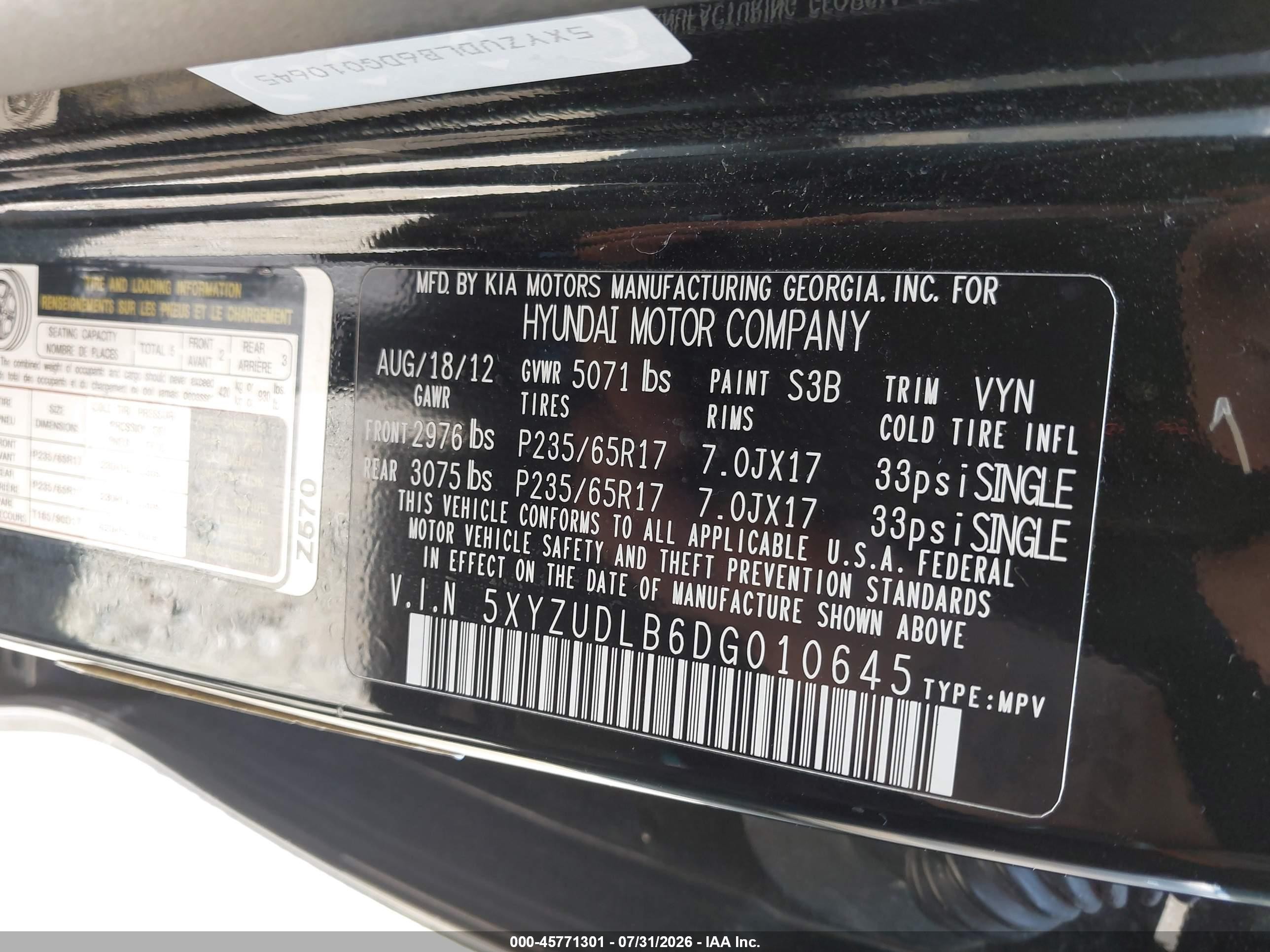 2013 Hyundai Santa Fe Sport Black vin: 5XYZUDLB6DG010645