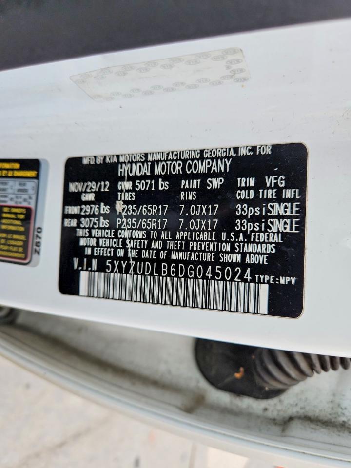 2013 Hyundai Santa Fe Sport 2.4l White vin: 5XYZUDLB6DG045024