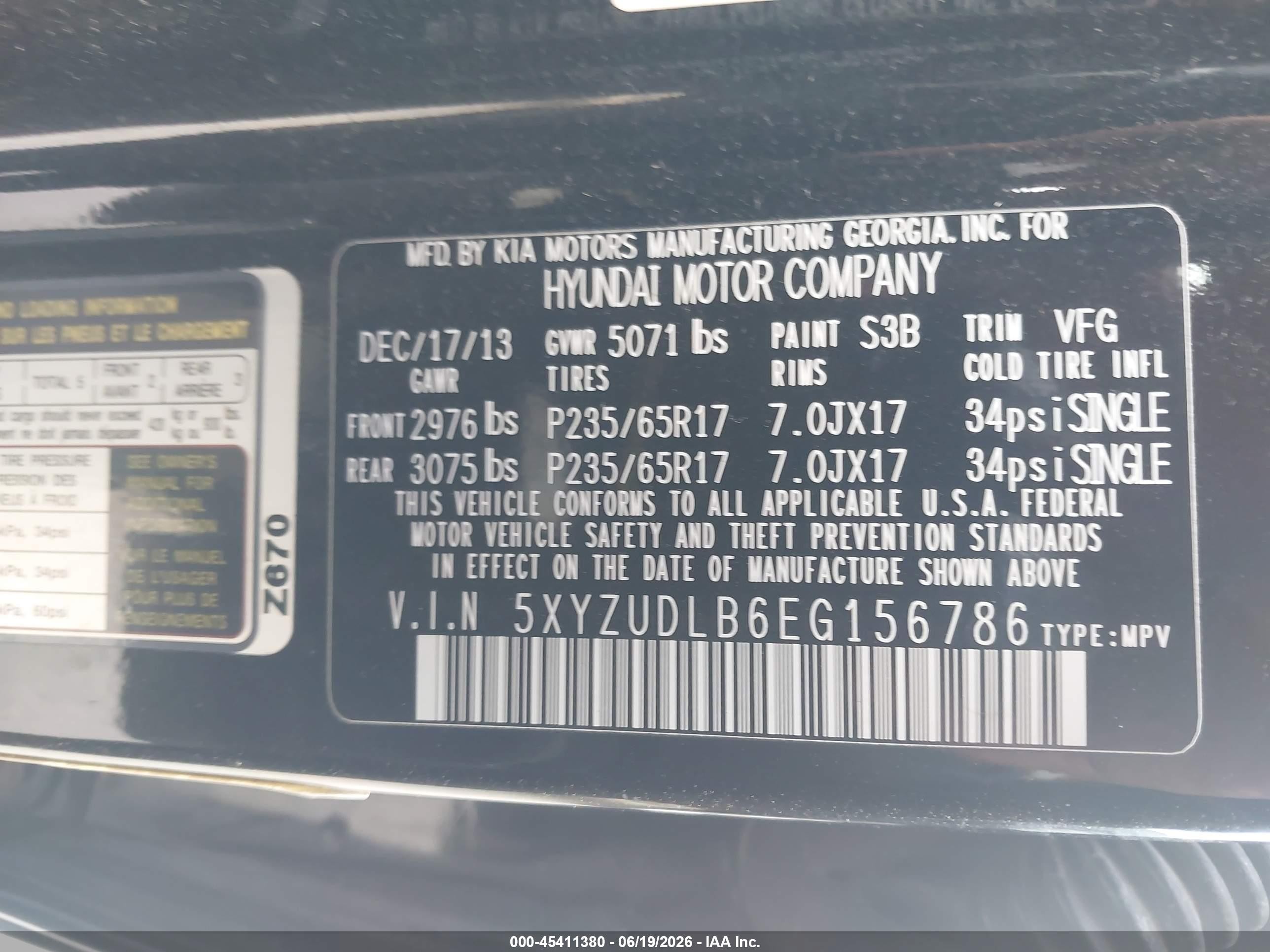 2014 Hyundai Santa Fe Sport 2.4l Black vin: 5XYZUDLB6EG156786