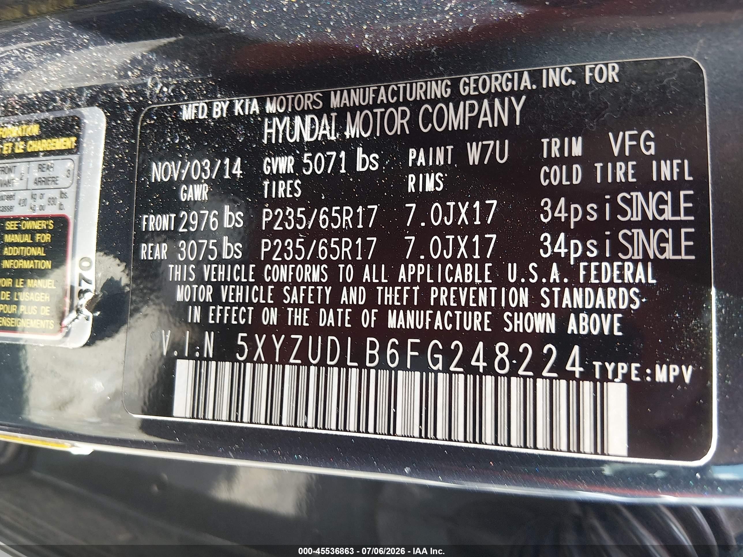 2015 Hyundai Santa Fe Sport 2.4l Black vin: 5XYZUDLB6FG248224