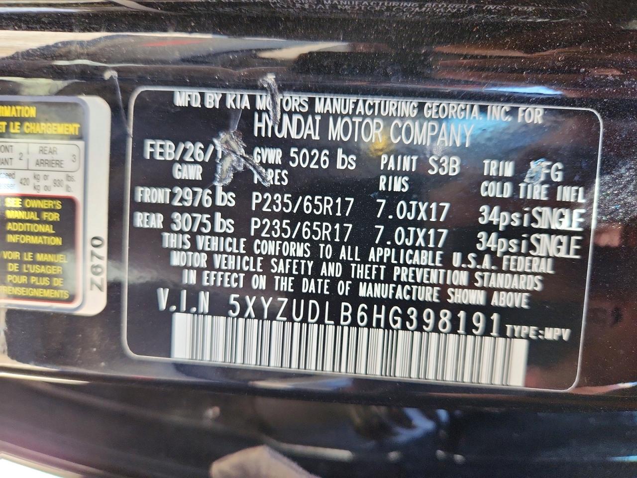 2017 Hyundai Santa Fe Sport 2.4l Черный vin: 5XYZUDLB6HG398191