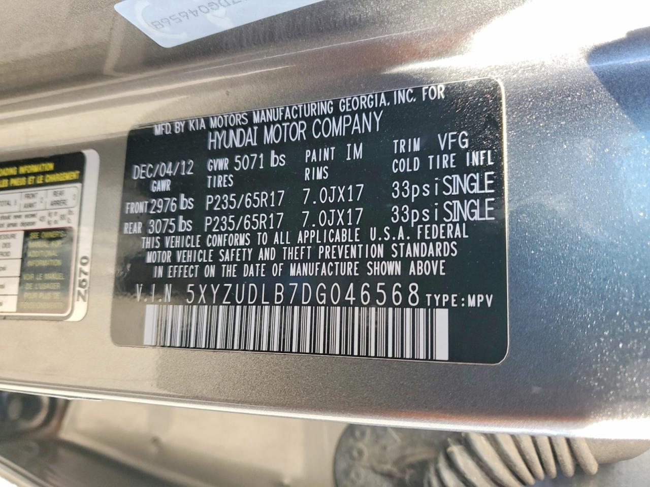 2013 Hyundai Santa Fe Sport Gray vin: 5XYZUDLB7DG046568