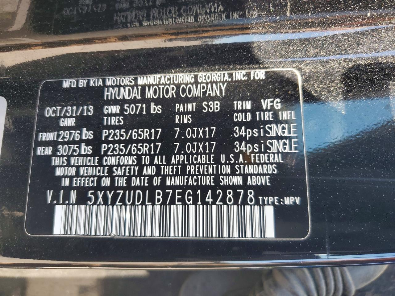2014 Hyundai Santa Fe Sport 2.4l Black vin: 5XYZUDLB7EG142878