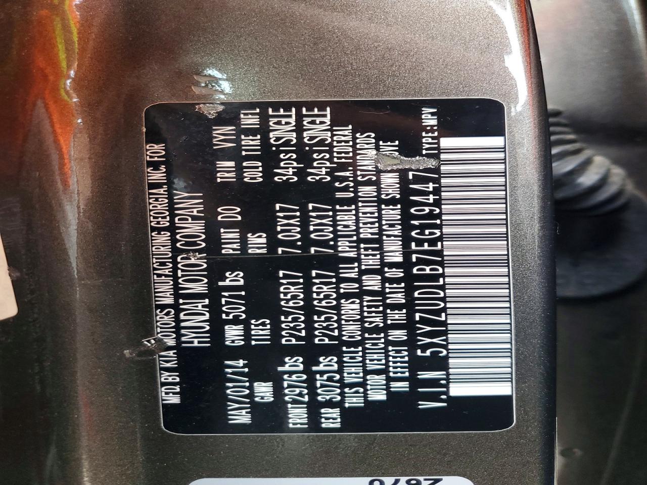 2014 Hyundai Santa Fe Sport 2.4l Серый vin: 5XYZUDLB7EG194477