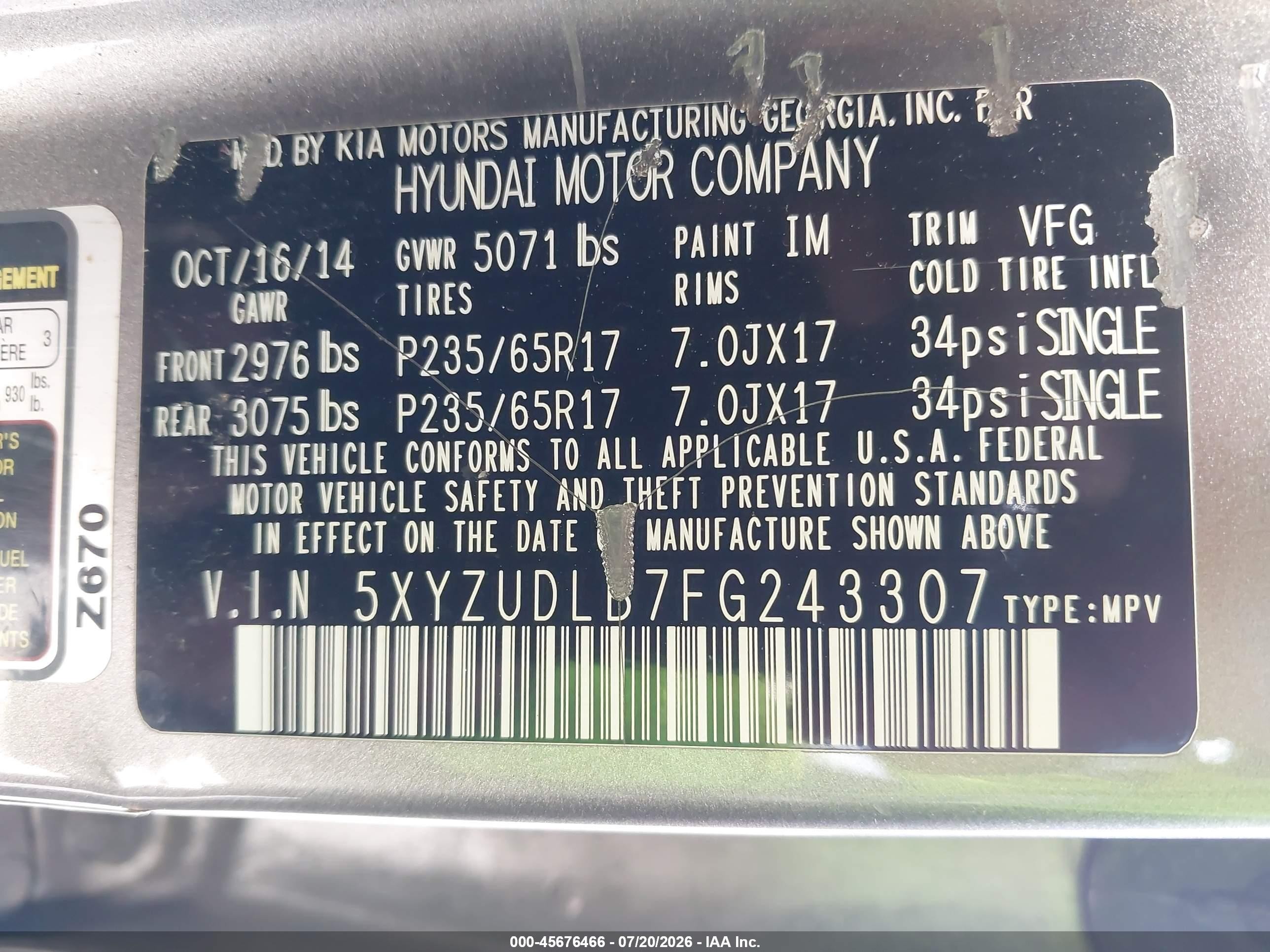 2015 Hyundai Santa Fe Sport 2.4l Gray vin: 5XYZUDLB7FG243307