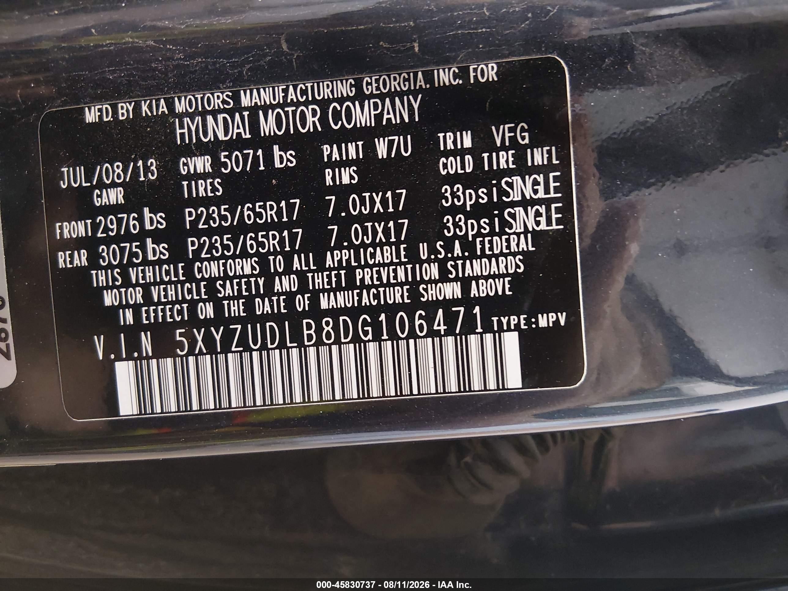 2013 Hyundai Santa Fe Sport Black vin: 5XYZUDLB8DG106471