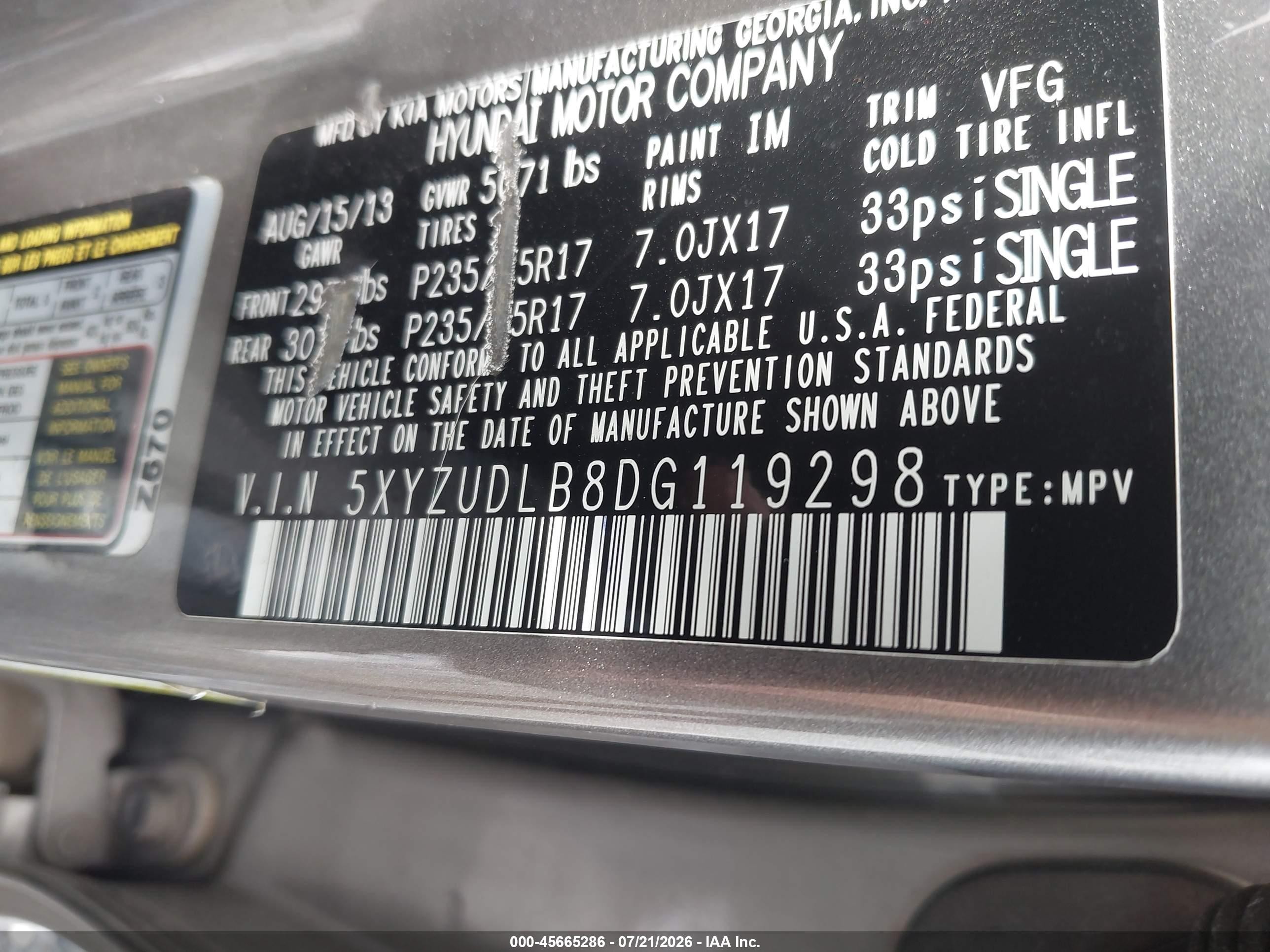 2013 Hyundai Santa Fe Sport Gray vin: 5XYZUDLB8DG119298