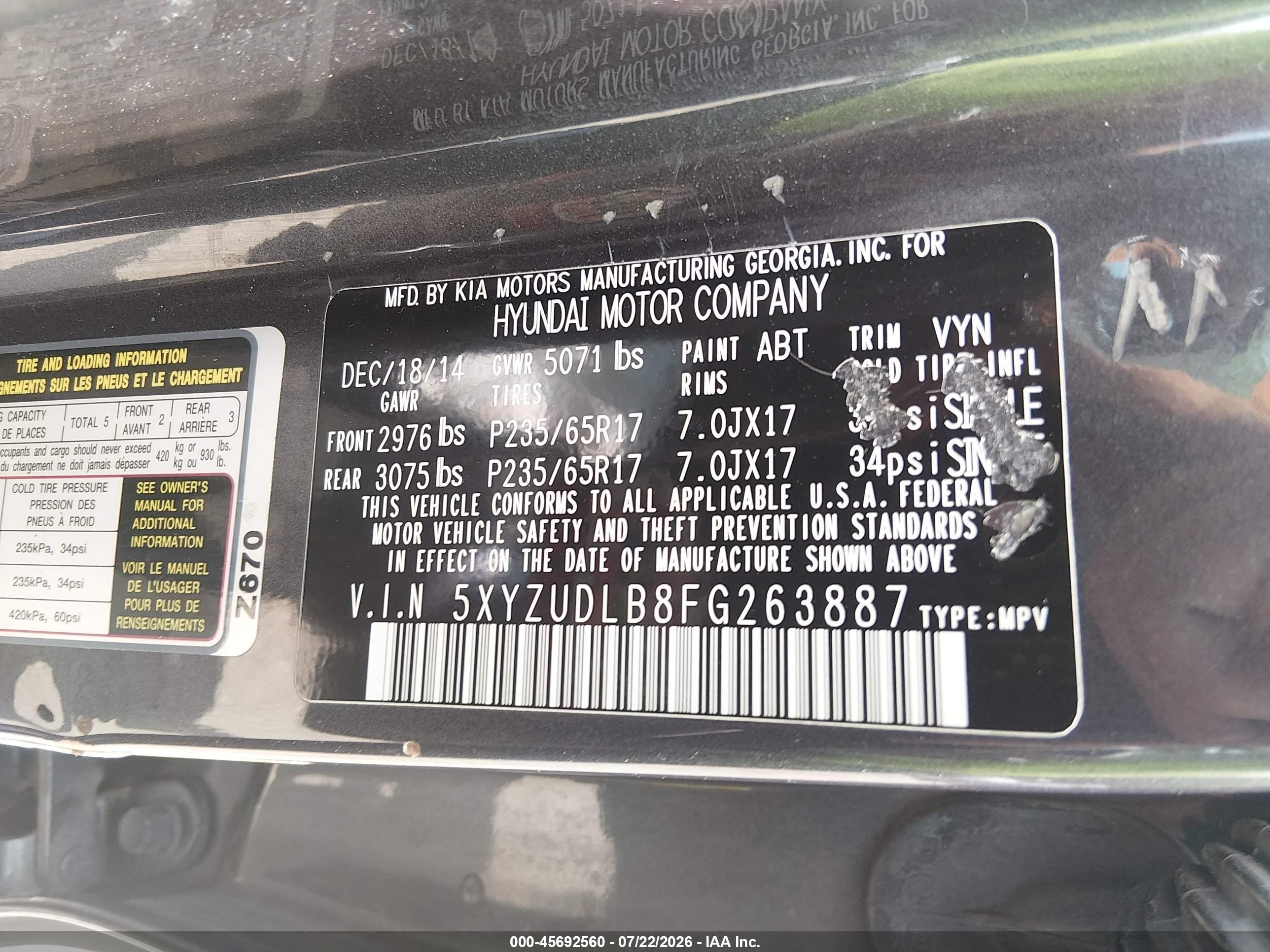 2015 Hyundai Santa Fe Sport 2.4l Серый vin: 5XYZUDLB8FG263887