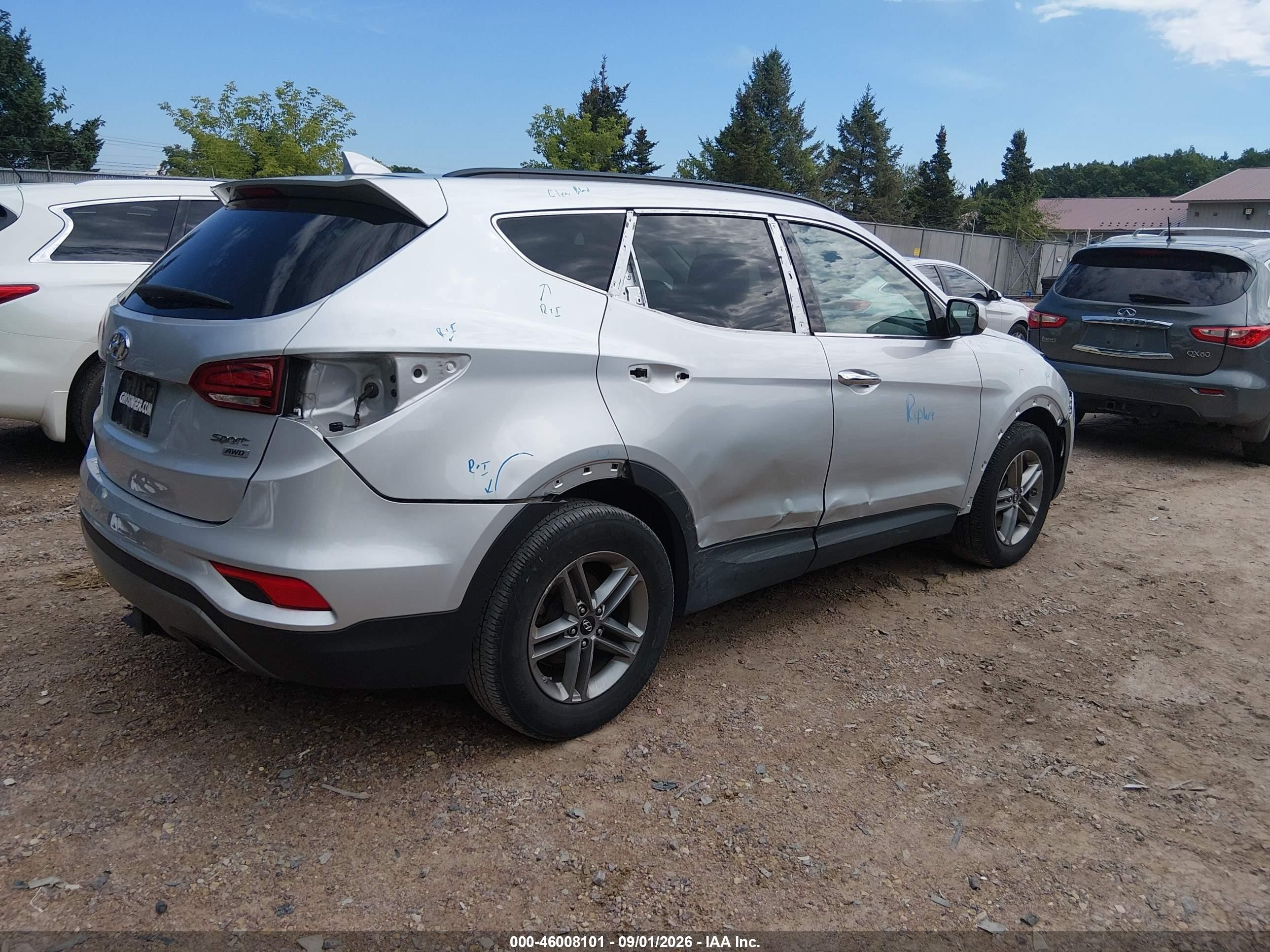 2017 Hyundai Santa Fe Sport 2.4l Silver vin: 5XYZUDLB8HG385443