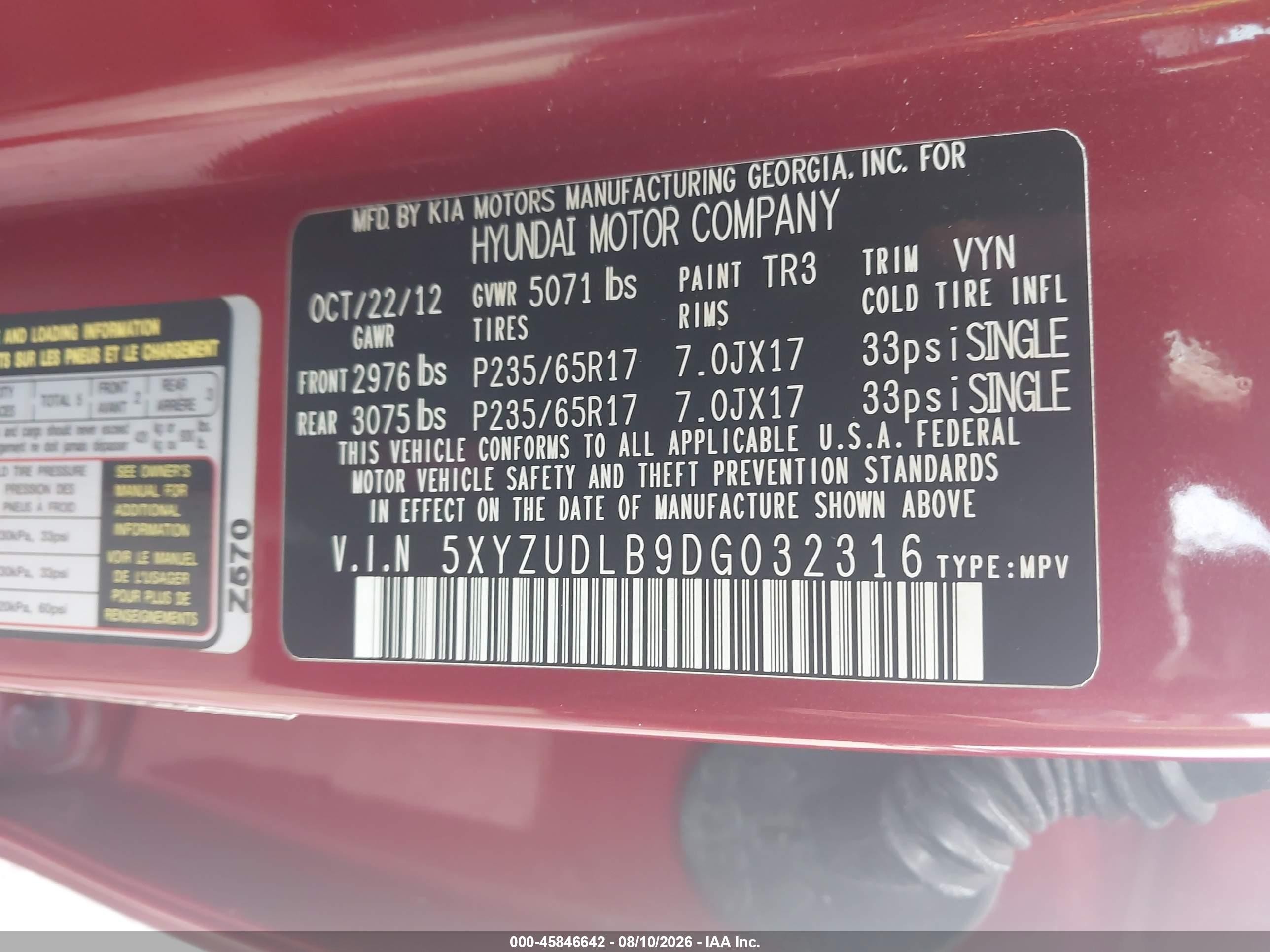 2013 Hyundai Santa Fe Sport Red vin: 5XYZUDLB9DG032316
