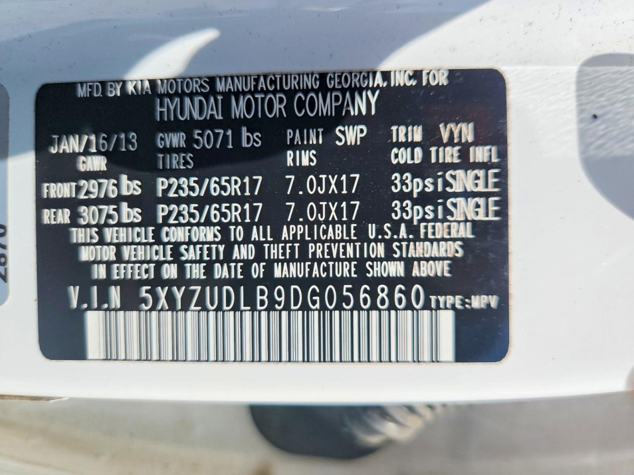 2013 Hyundai Santa Fe Sport 2.4l White vin: 5XYZUDLB9DG056860