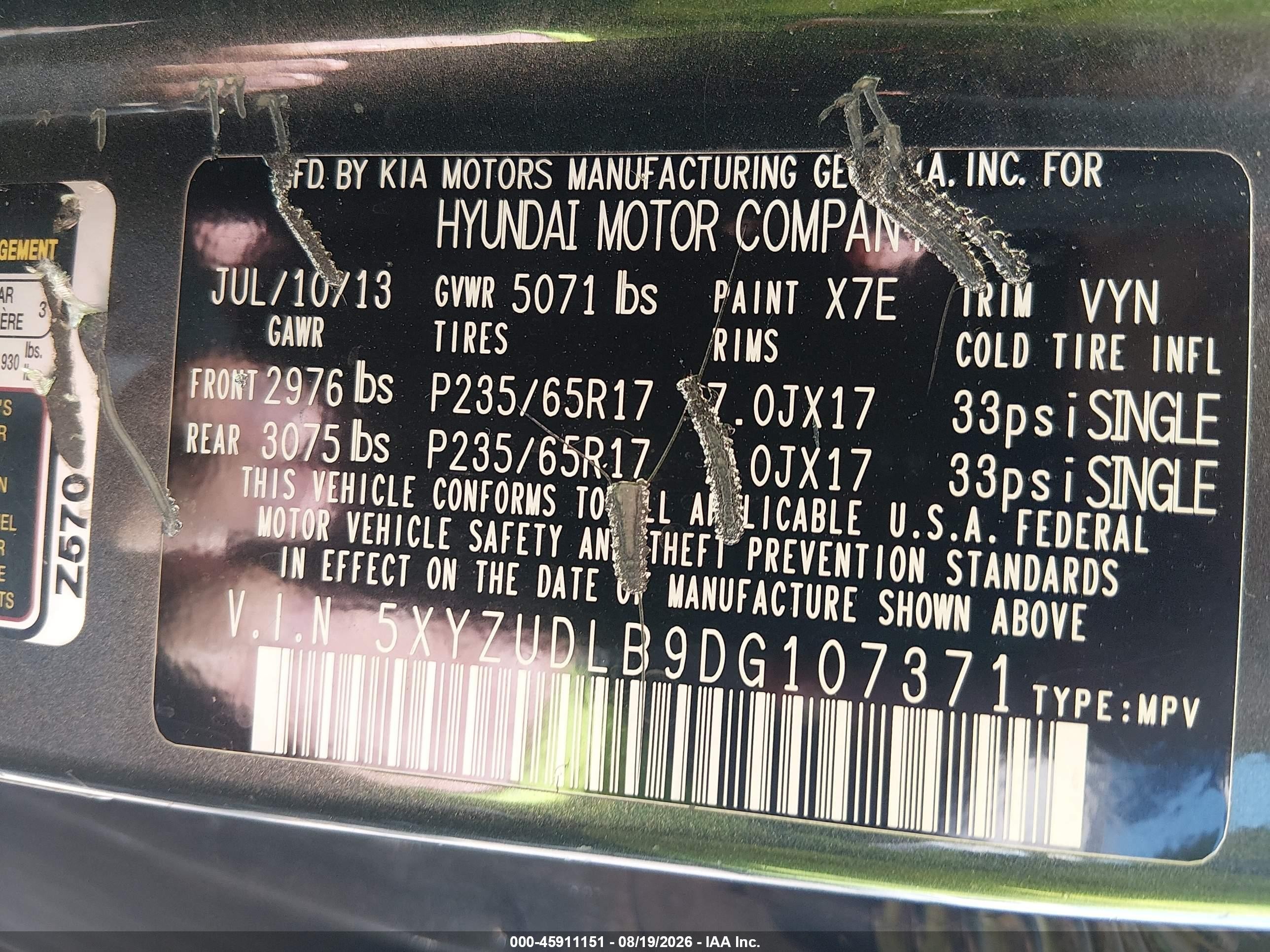 2013 Hyundai Santa Fe Sport Black vin: 5XYZUDLB9DG107371