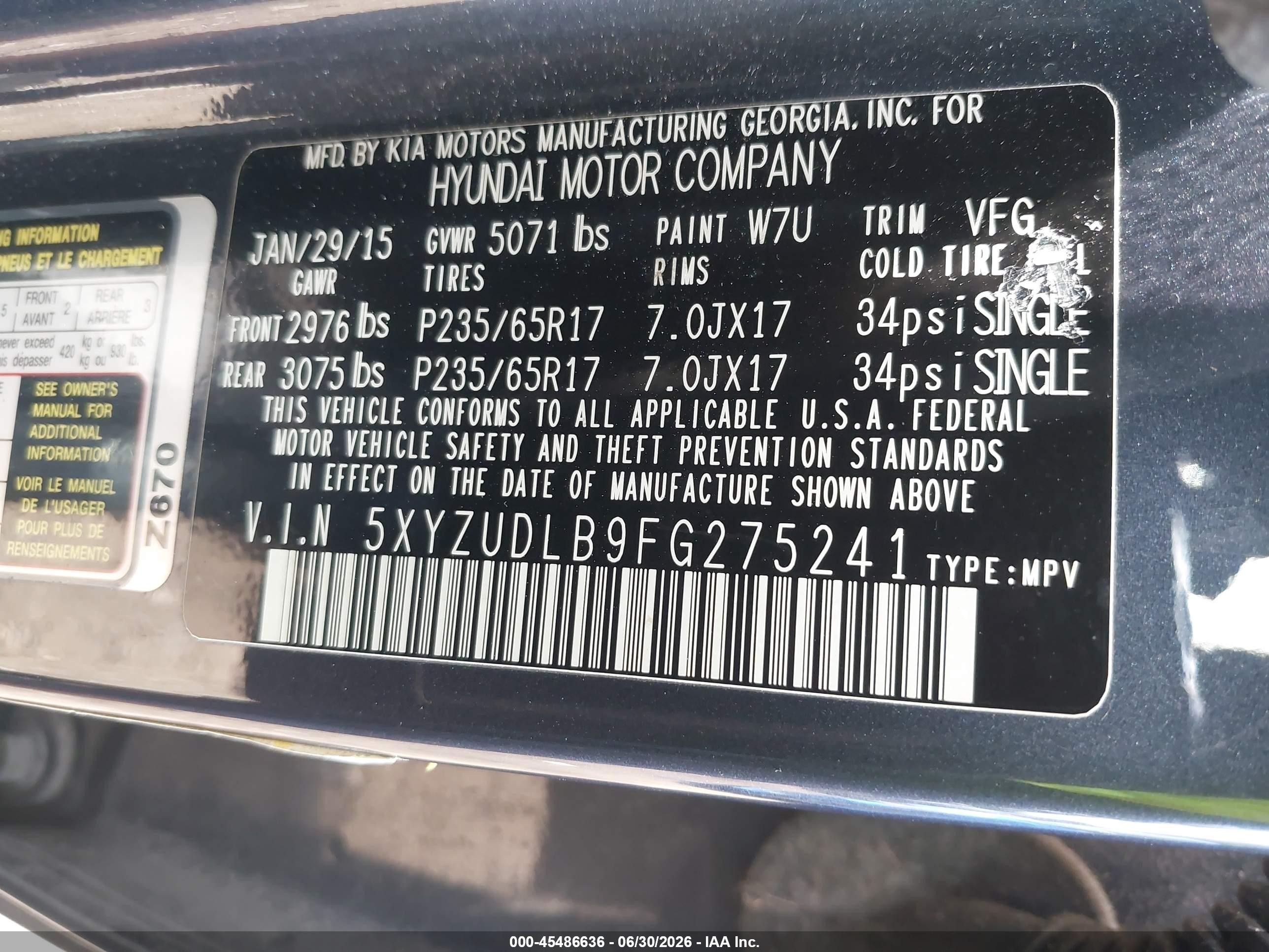 2015 Hyundai Santa Fe Sport 2.4l Gray vin: 5XYZUDLB9FG275241
