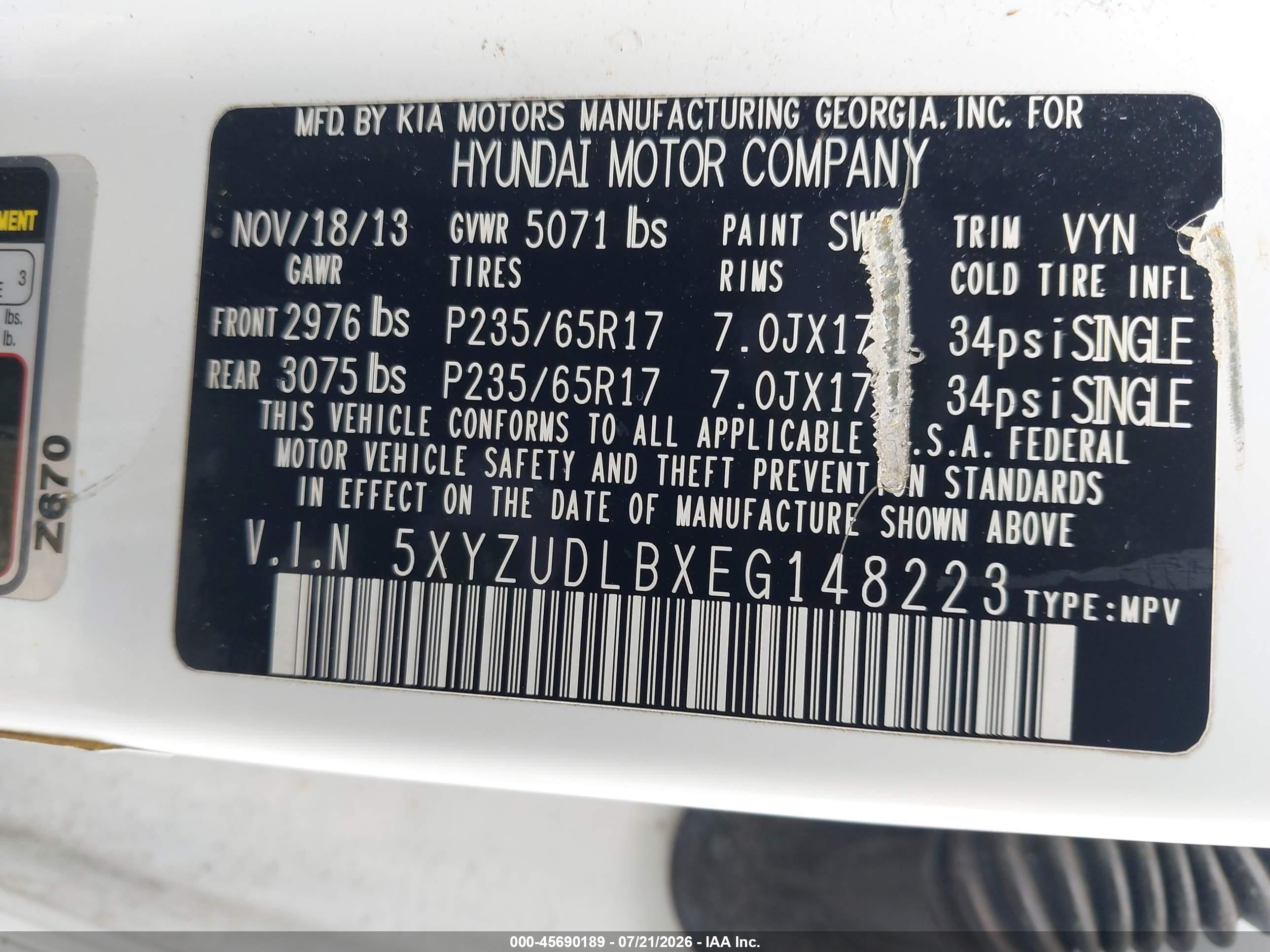 2014 Hyundai Santa Fe Sport 2.4l White vin: 5XYZUDLBXEG148223