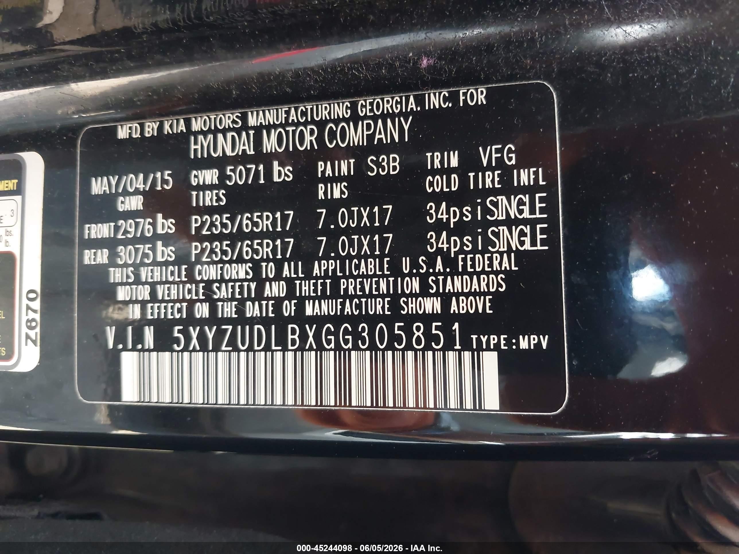 2016 Hyundai Santa Fe Sport 2.4l Black vin: 5XYZUDLBXGG305851