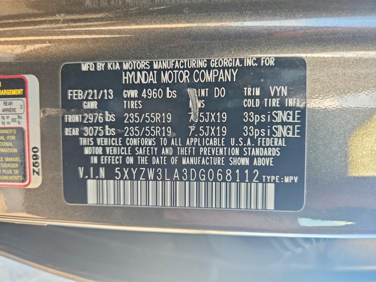 2013 Hyundai Santa Fe Sport 2.0t Gray vin: 5XYZW3LA3DG068112