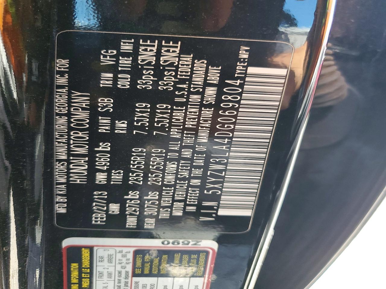 2013 Hyundai Santa Fe Sport 2.0t Black vin: 5XYZW3LA4DG069804