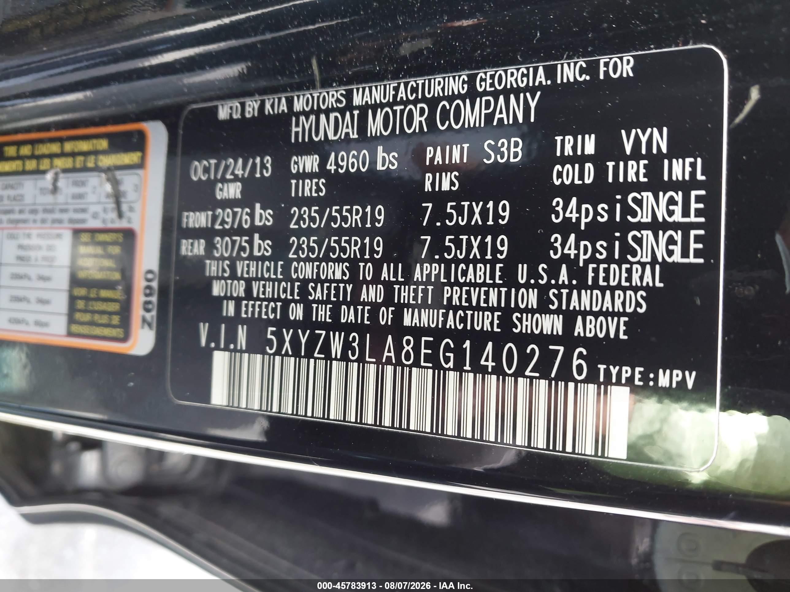 2014 Hyundai Santa Fe Sport 2.0l Turbo Black vin: 5XYZW3LA8EG140276