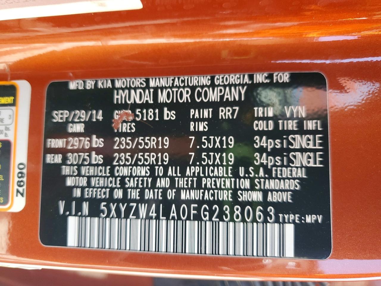 2015 Hyundai Santa Fe Sport 2.0t Orange vin: 5XYZW4LA0FG238063