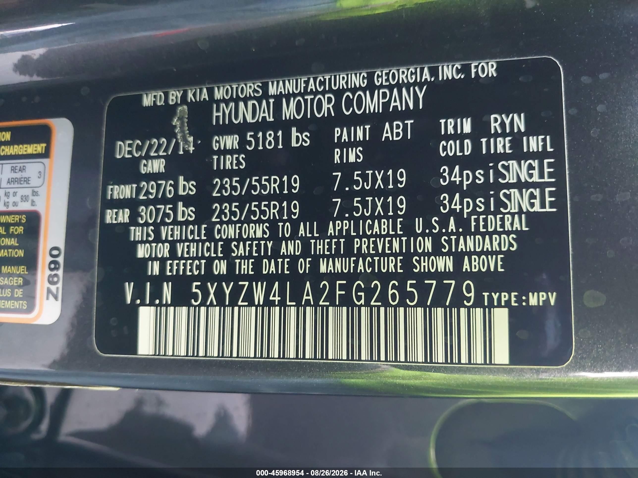 2015 Hyundai Santa Fe Sport 2.0l Turbo Gray vin: 5XYZW4LA2FG265779