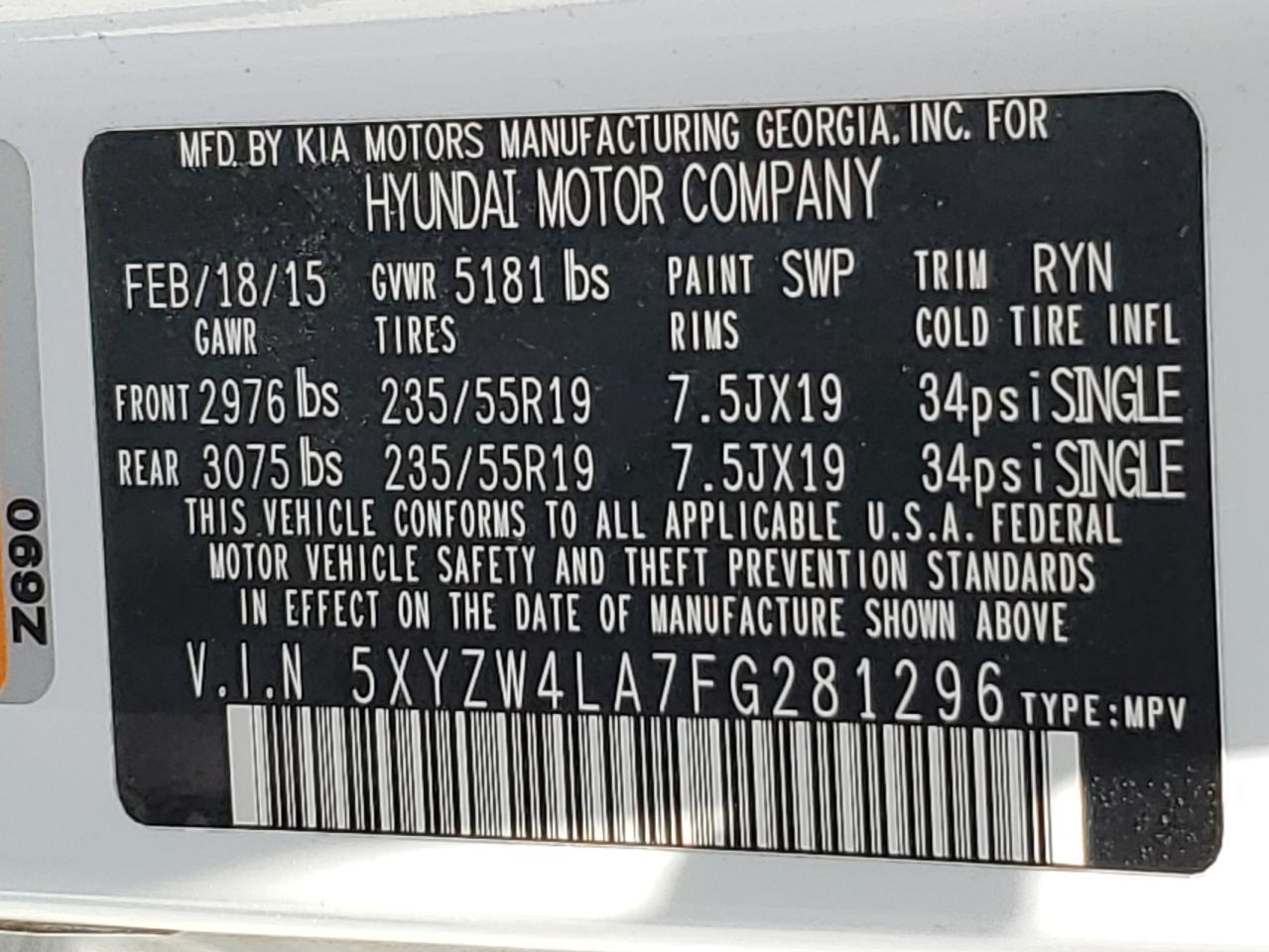 2015 Hyundai Santa Fe Sport White vin: 5XYZW4LA7FG281296