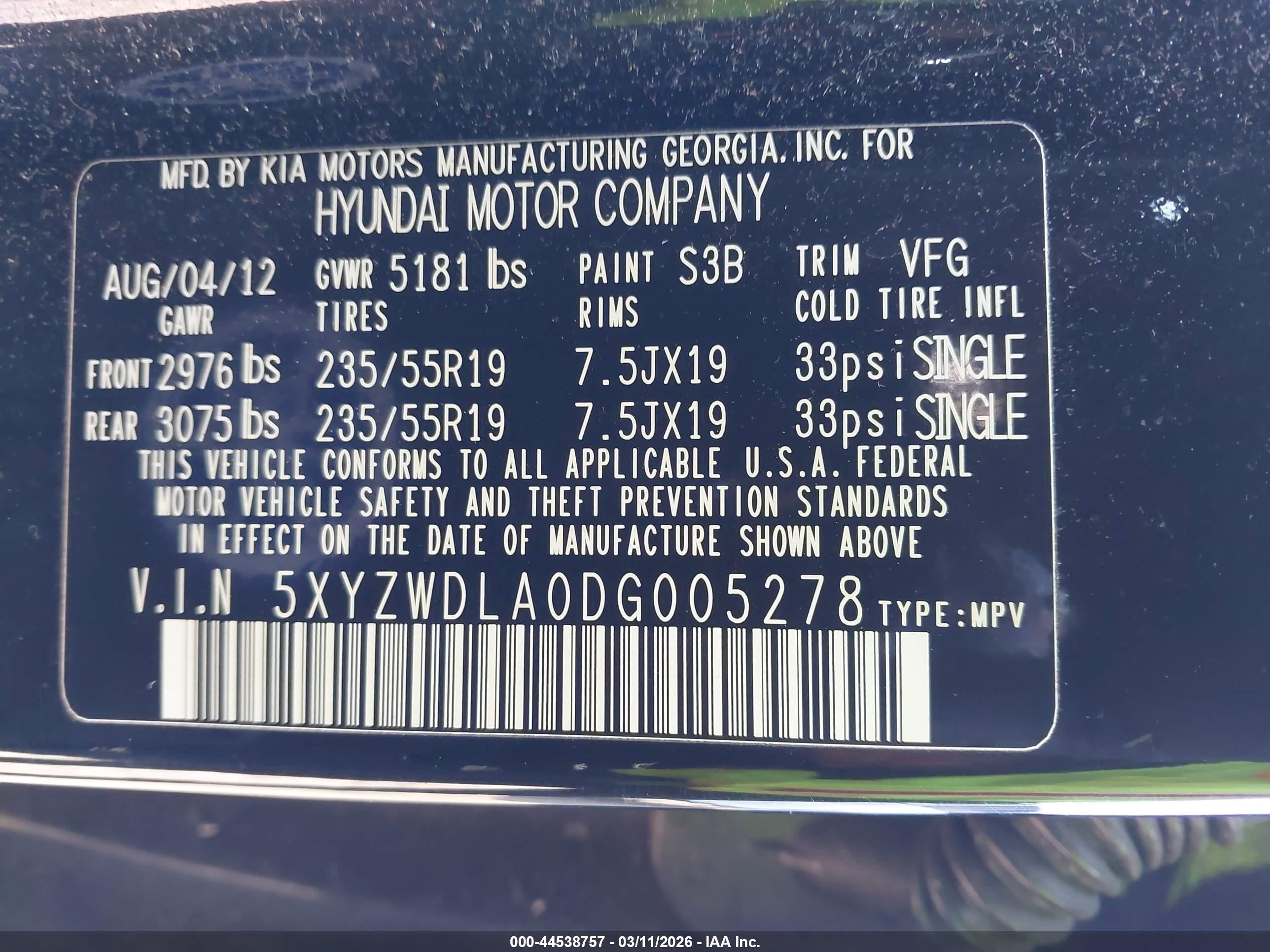 2013 Hyundai Santa Fe Sport 2.0t Black vin: 5XYZWDLA0DG005278