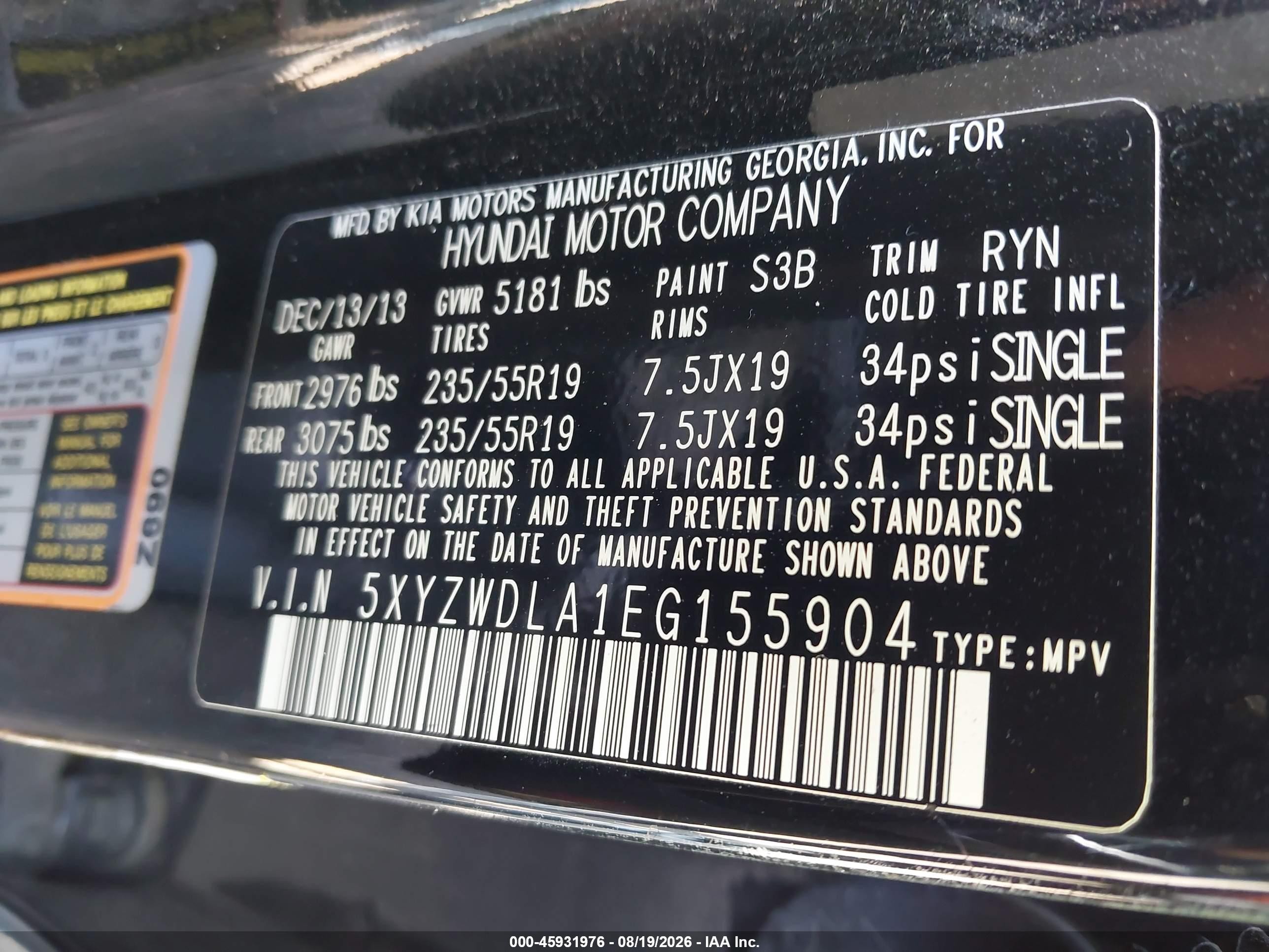 2014 Hyundai Santa Fe Sport 2.0l Turbo Black vin: 5XYZWDLA1EG155904