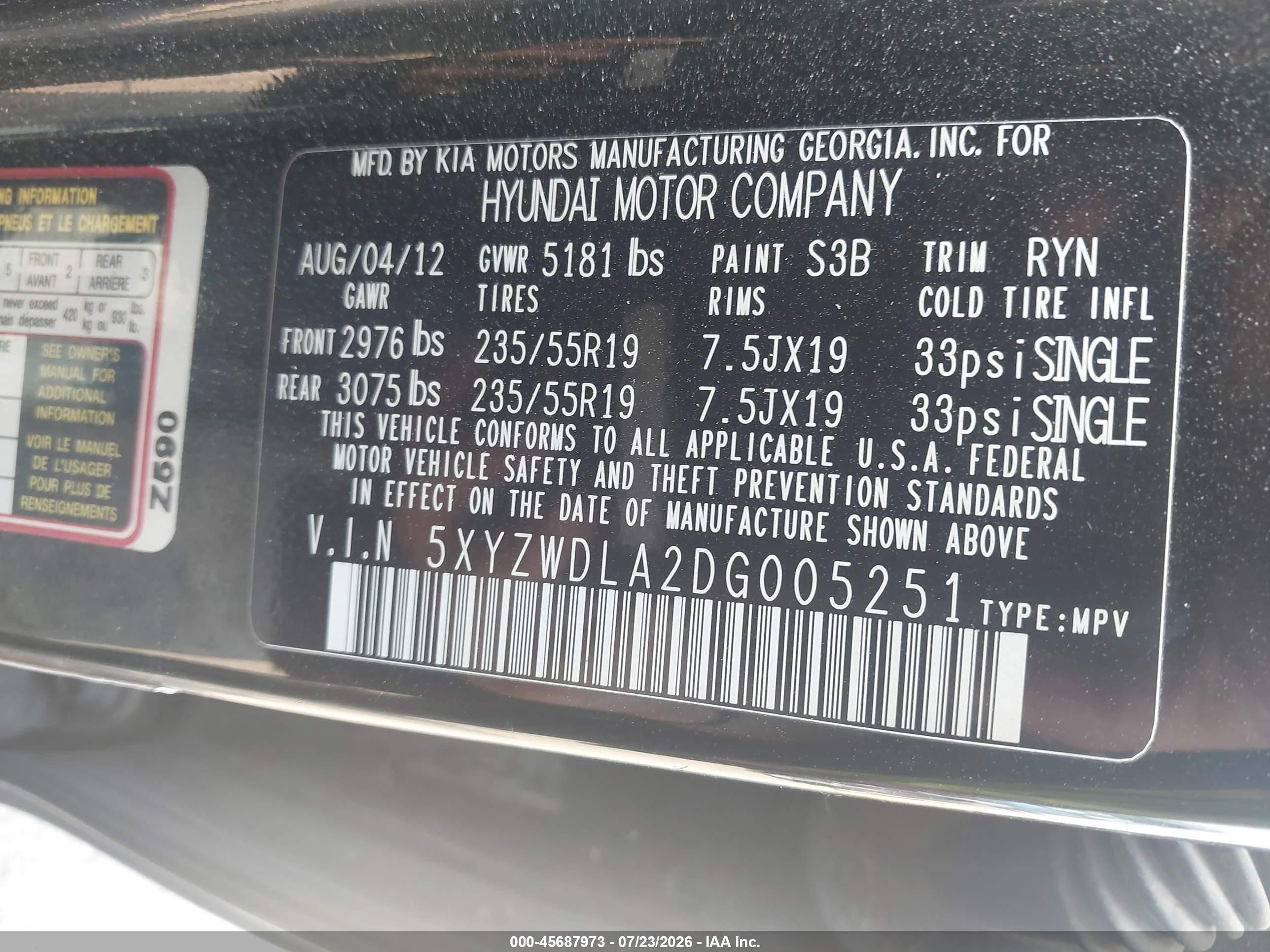 2013 Hyundai Santa Fe Sport 2.0t Black vin: 5XYZWDLA2DG005251